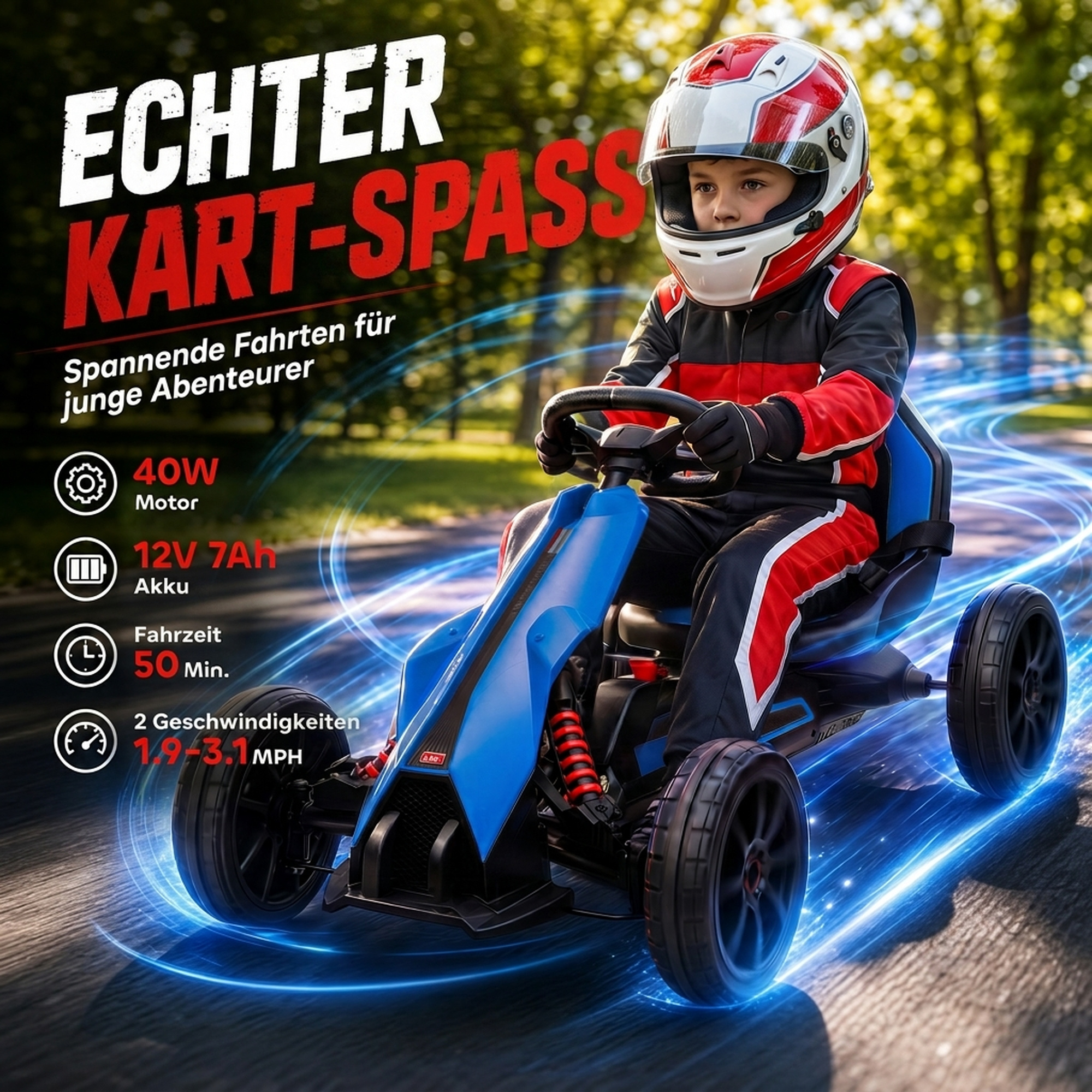 Elektro Go-Kart für Kinder 3-5km/h Gokart mit 2-Fach verstellbarem Geschwindigkeit, Sicherheitsgurt, EVA-Räder für 3-8