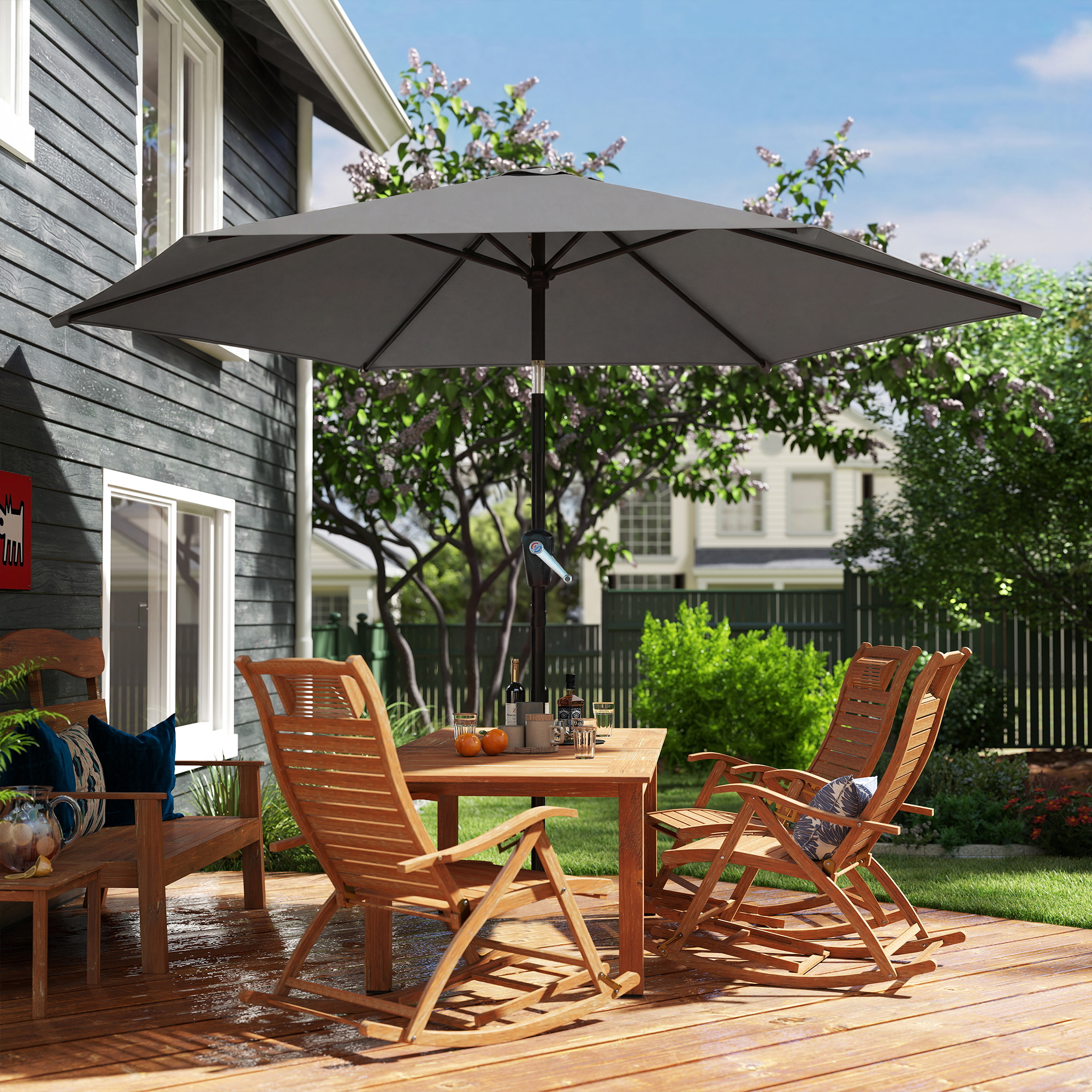Sonnenschirm 270 cm knickbar Balkonschirm mit Kurbel UV 50+ Gartenschirm Dunkelgrau