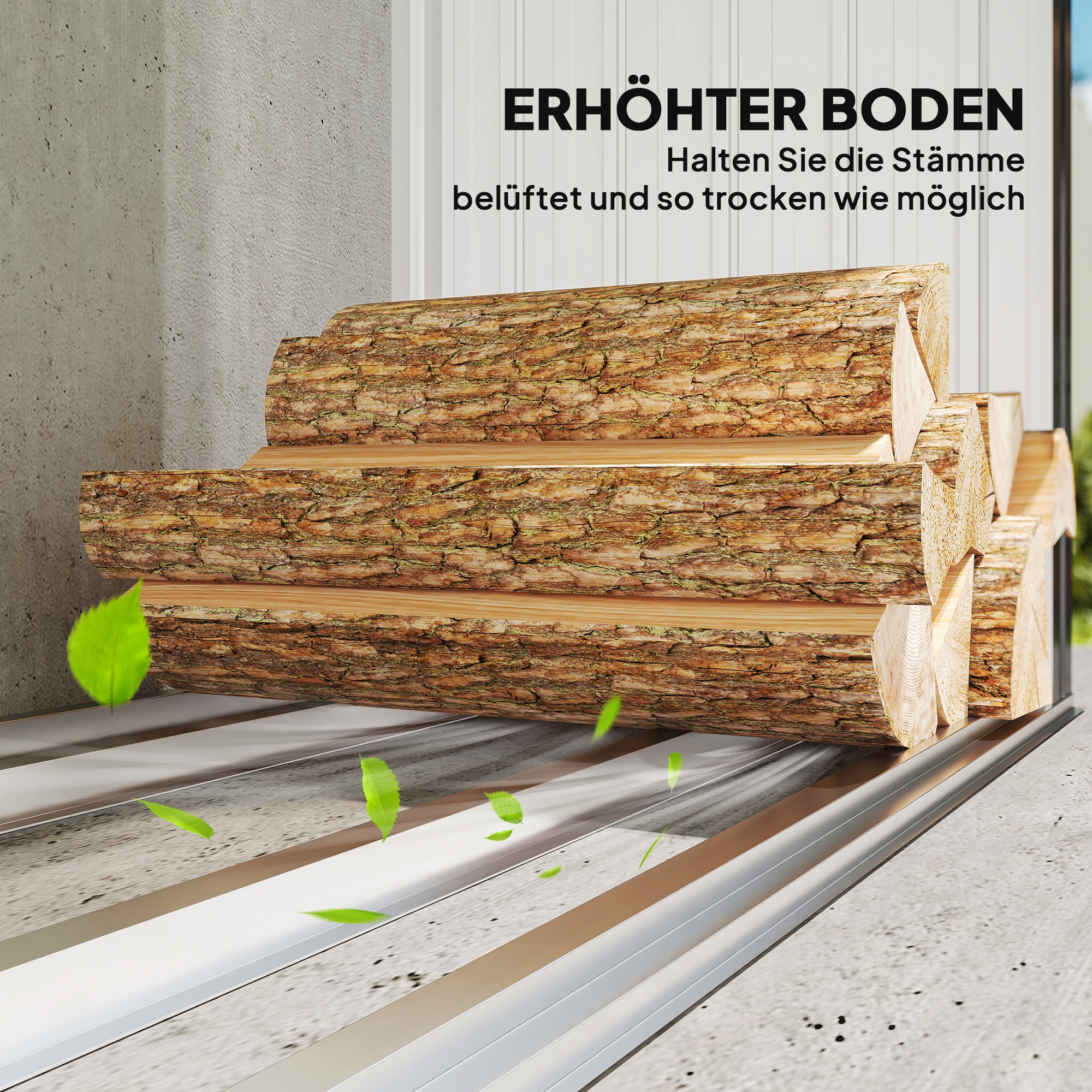 Brennholzschuppen, Feuerholzunterstand, Stahl, erhöhter Boden, Schrägdach, 150 x 66,5 x 150 cm, Dunkelgrau