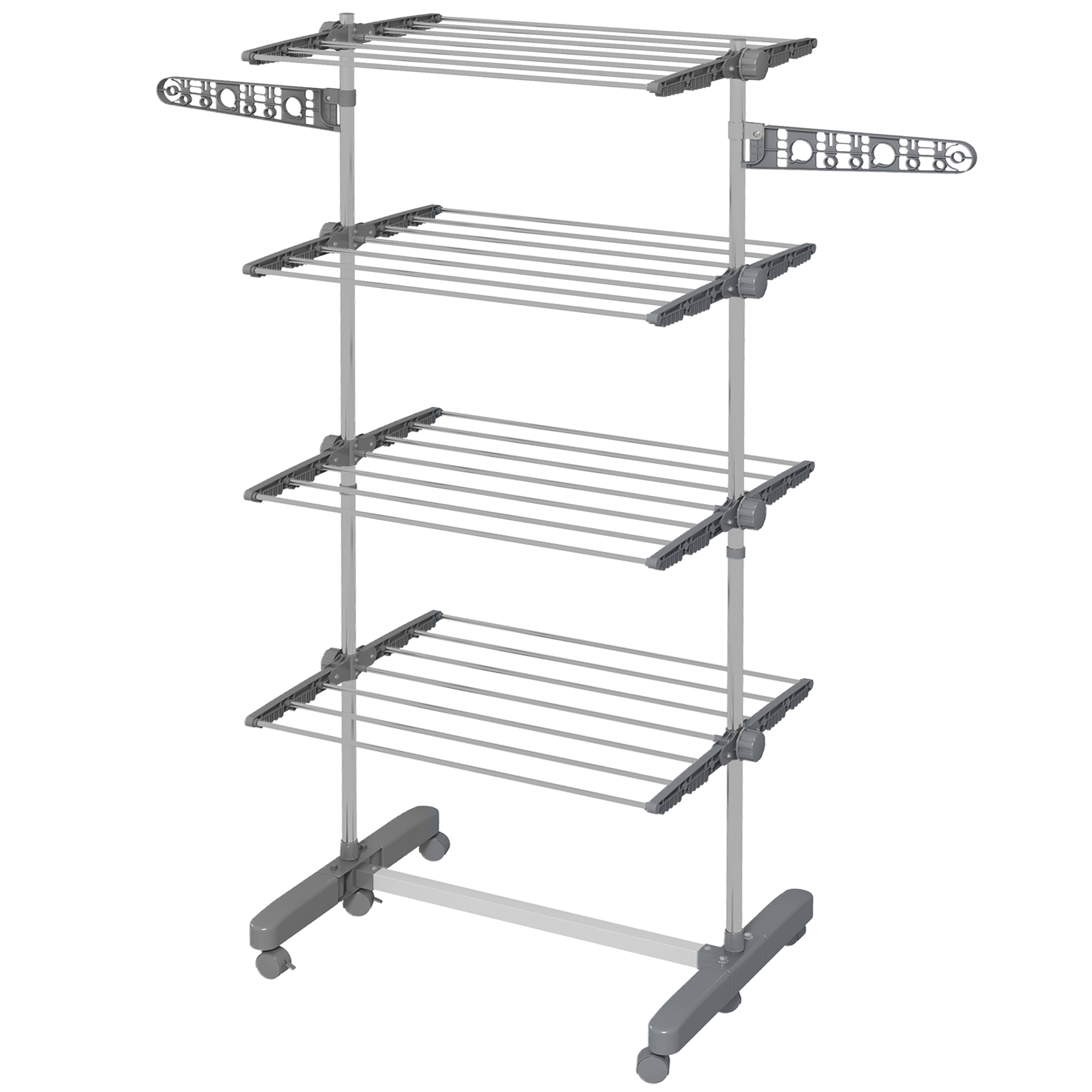 Wäschenständer Wäschetrockner 5 Ebenen, klappbar, One-Klick-System, 142 cm x 55 cm x1 72 cm, Grau + Silber
