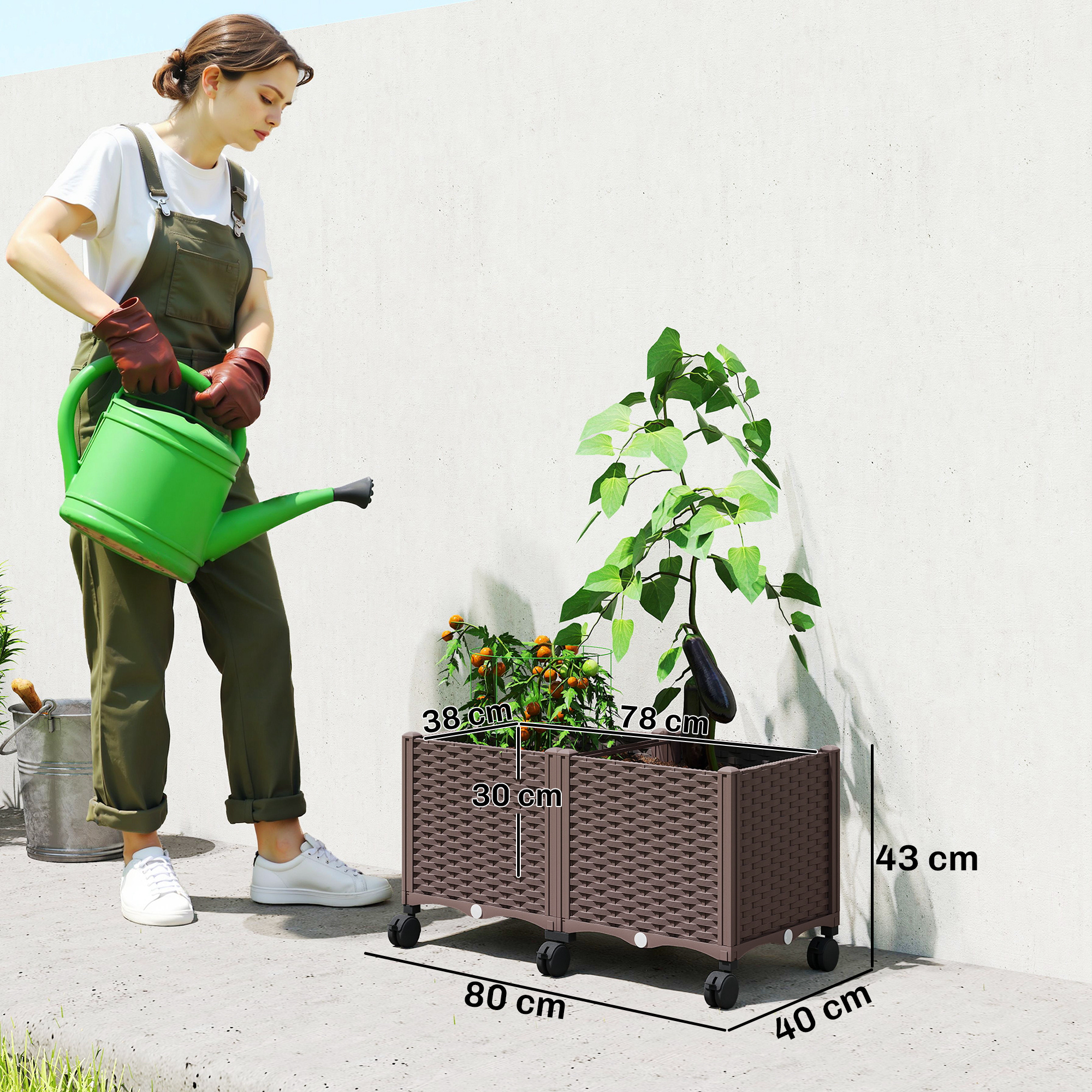 Hochbeet aus Kunststoff, Selbstbewässernder Pflanzkasten mit Drainagelöchern und Stopfen