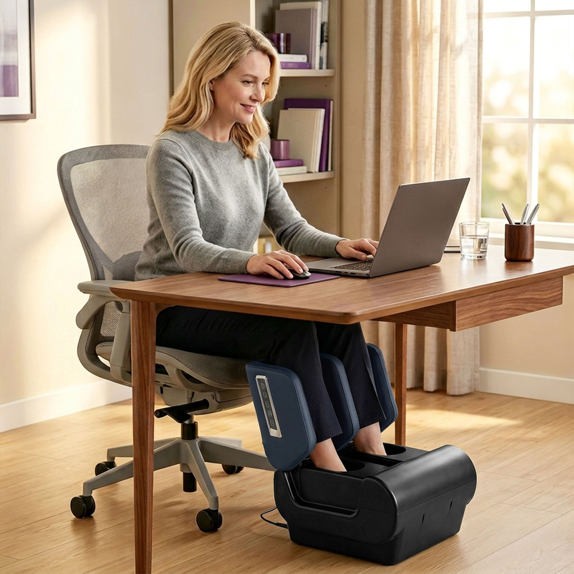 2-in-1 Beinmassagegerät mit Wärme, Luftkompression, Timer, 3 Modi & Intensitäten, Blau und Schwarz