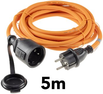 Verlängerungskabel 5m, IP44, Orange / H07RN-F 3G1,5 , Stecker / Kupplung