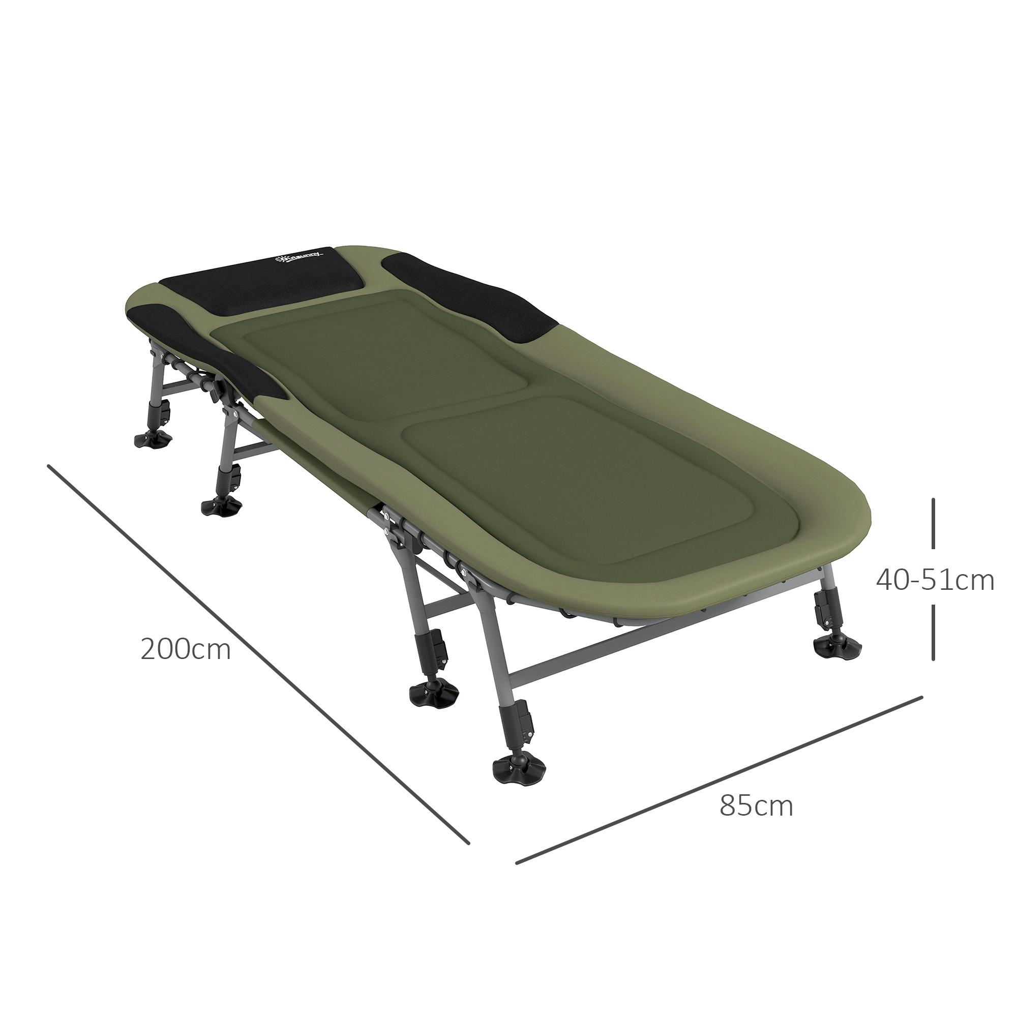 Campingliege Campingbett Feldbett, 200 x 85 x 40-55 cm, Grün