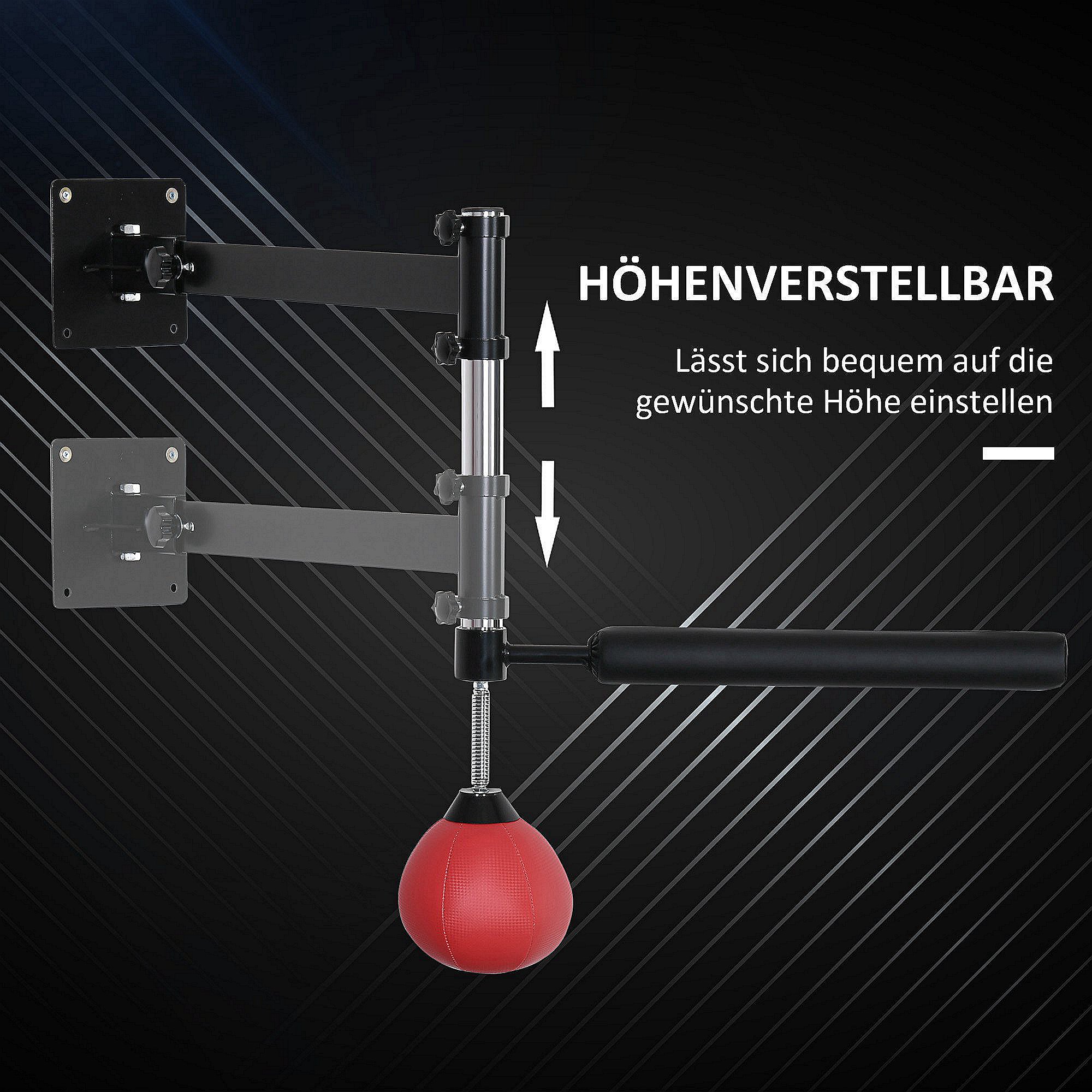 Boxgestell mit Speedball & Reflexstange, Wandmontage, höhenverstellbar, Schwarz/Rot