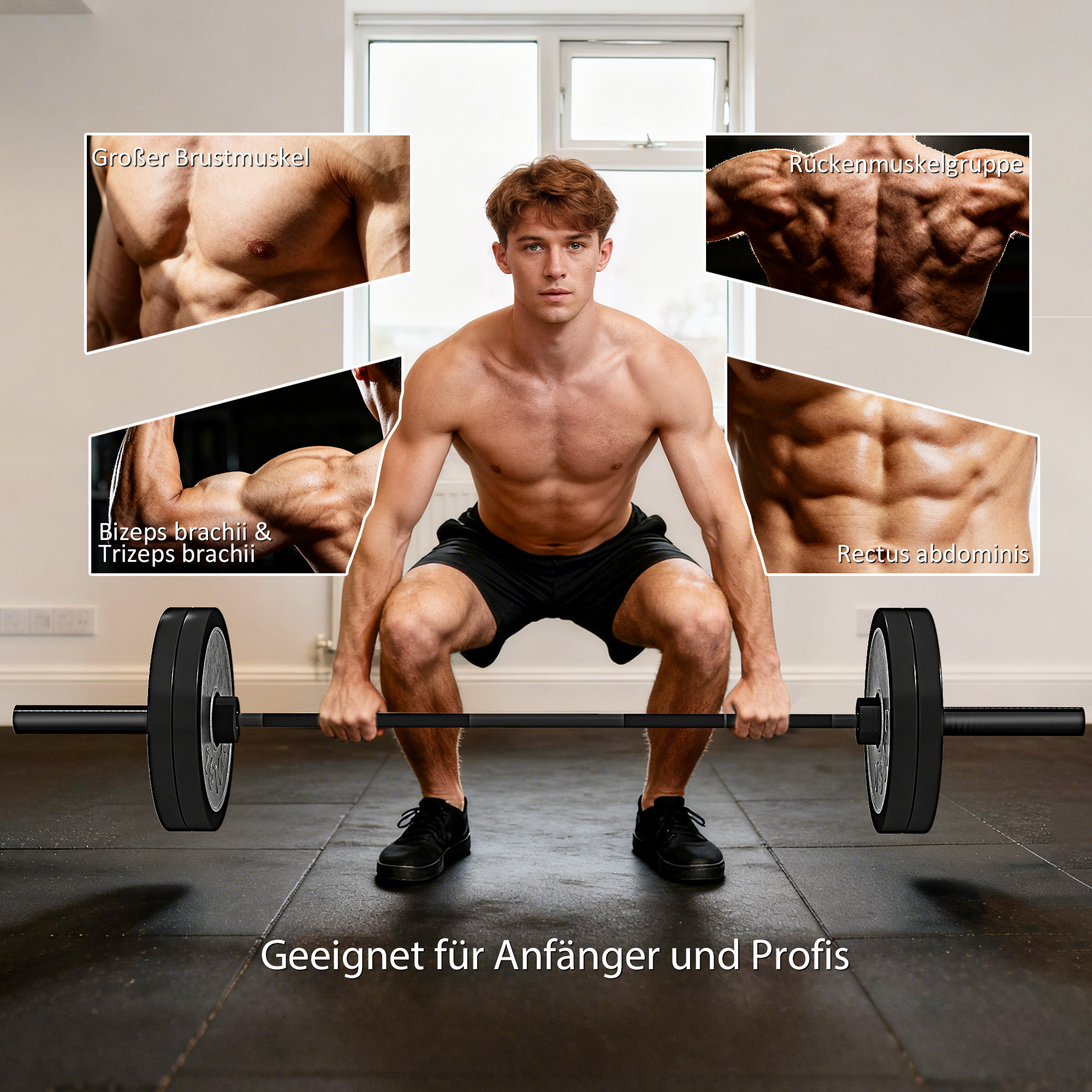 Hantelstange, 180 cm Olympiastange, Stahl, 200 kg Tragkraft, Schwarz