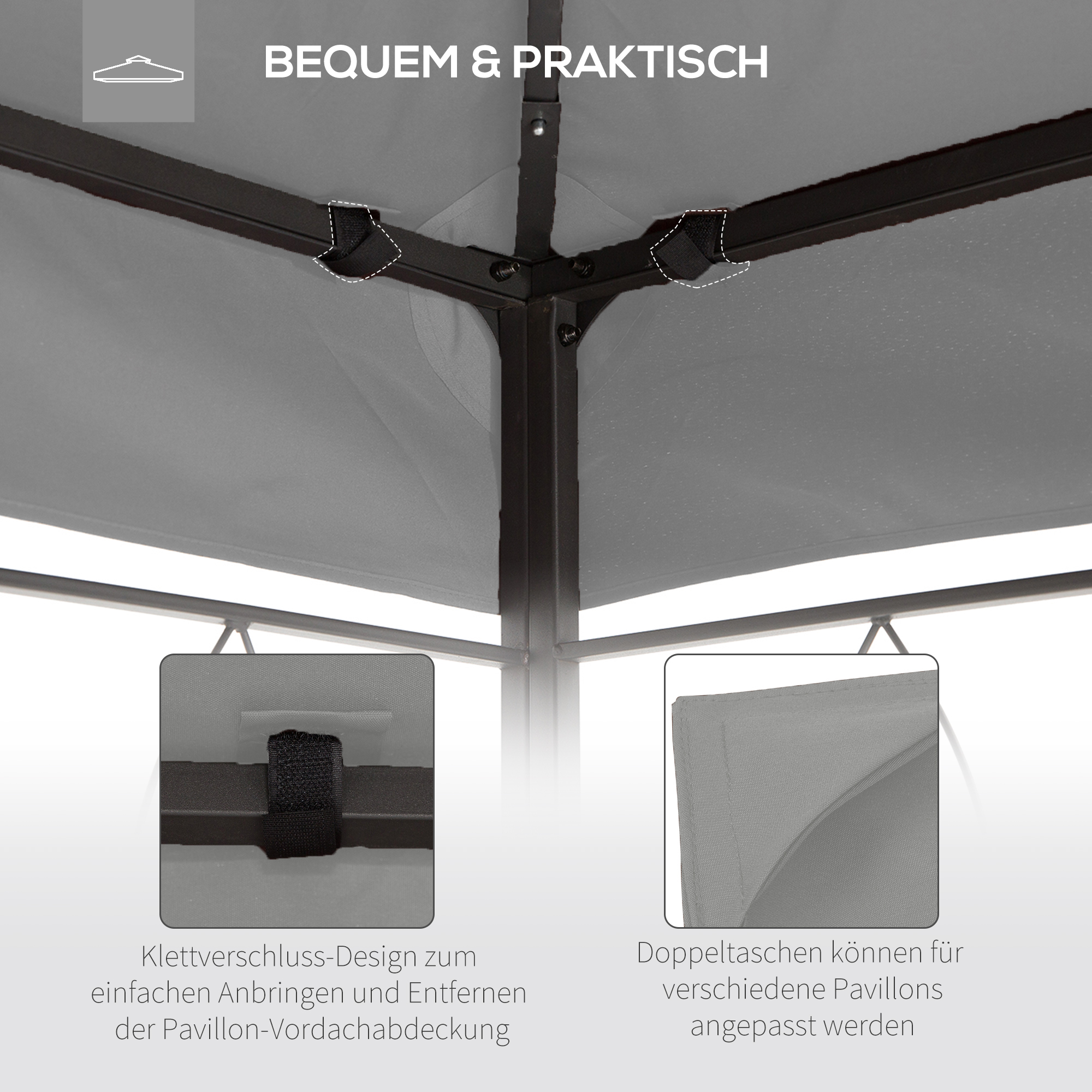 Ersatzdach für Metallpavillon 3x4m wasserabweisend Pavillondach mit Doppeldach, Ersatzbezug für Gartenpavillon Partyzelt Gartenzelt Polyester Hellgrau