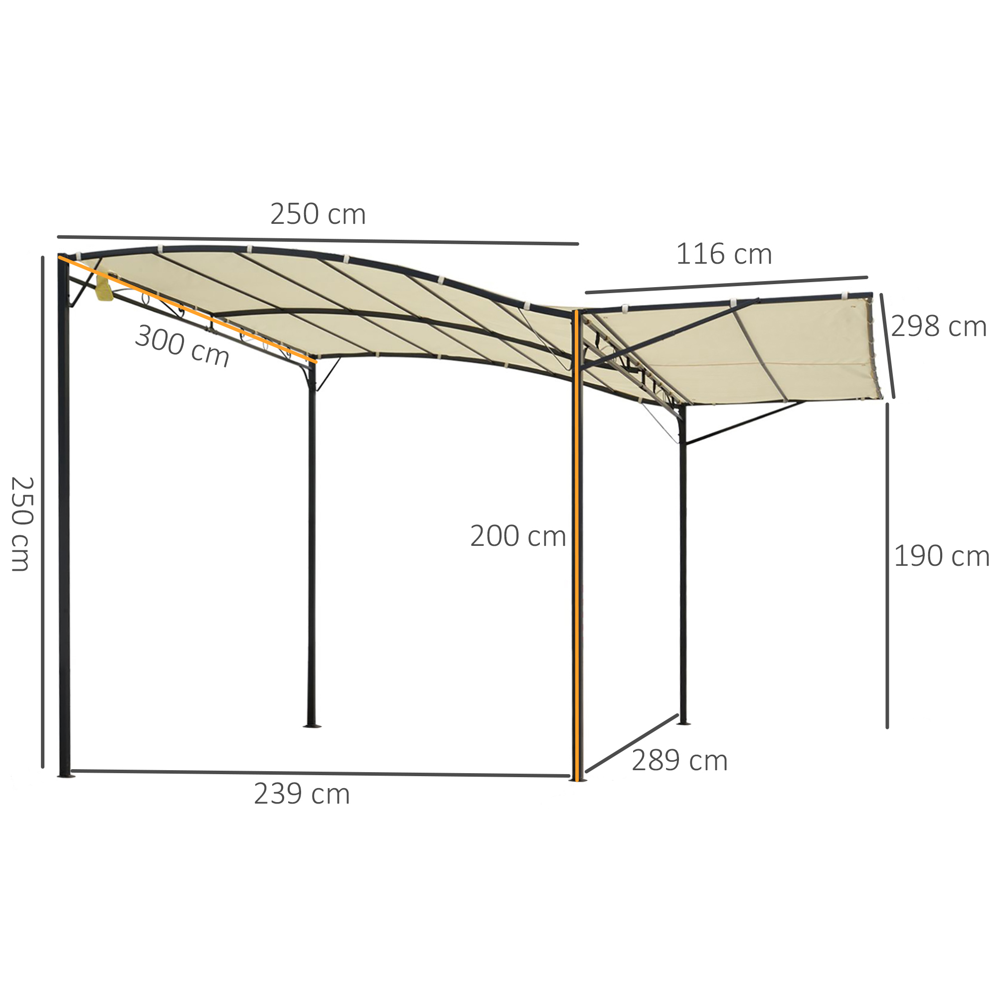 Pavillon mit klappbarer Dacherweiterung wetterfest 3 x 2,5 m Cremeweiß