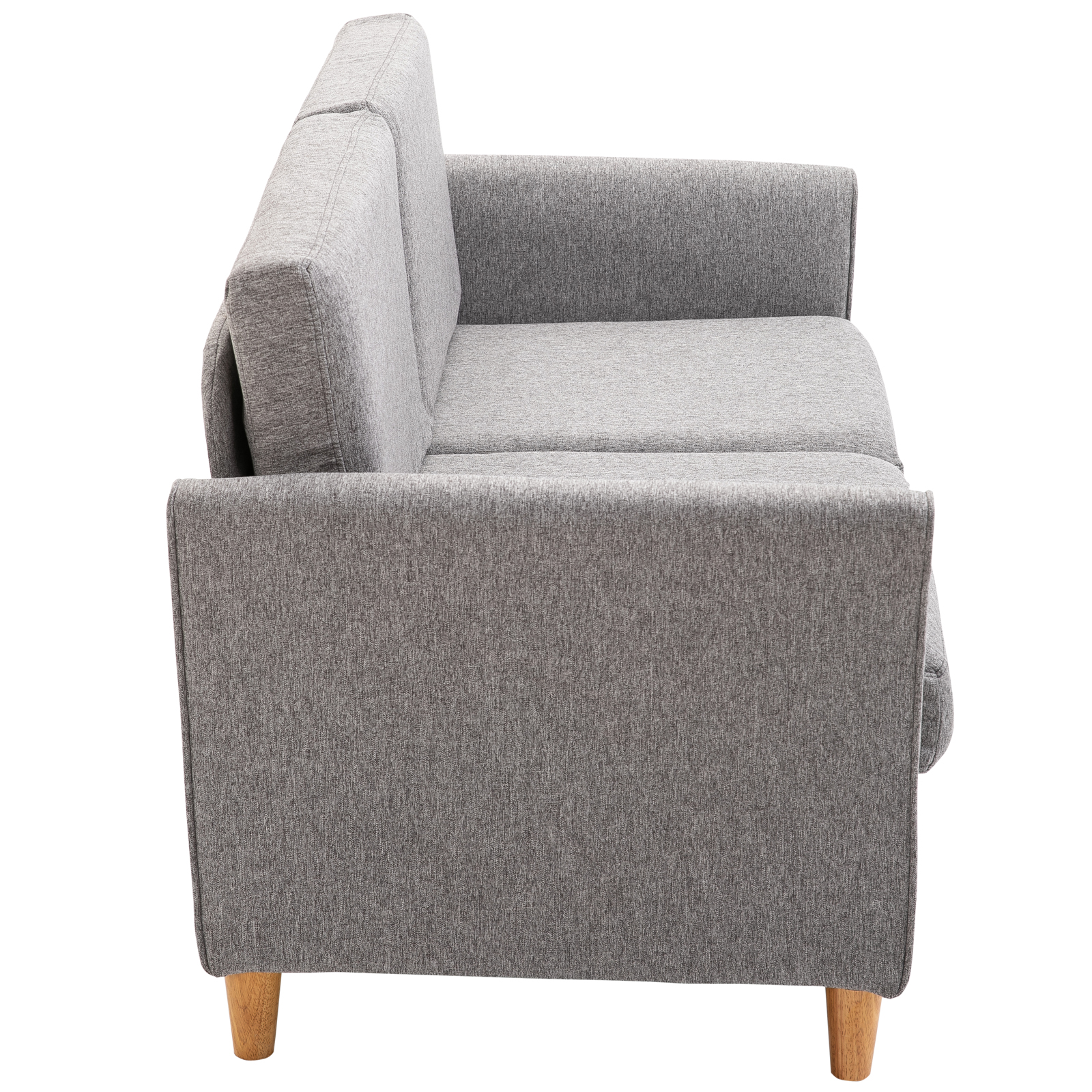 Zweisitzer Sofa | Abnehmbare Kissen | Leinen, Schaumstoff, Kautschukholz | Hellgrau | 141 x 70 x 78 cm