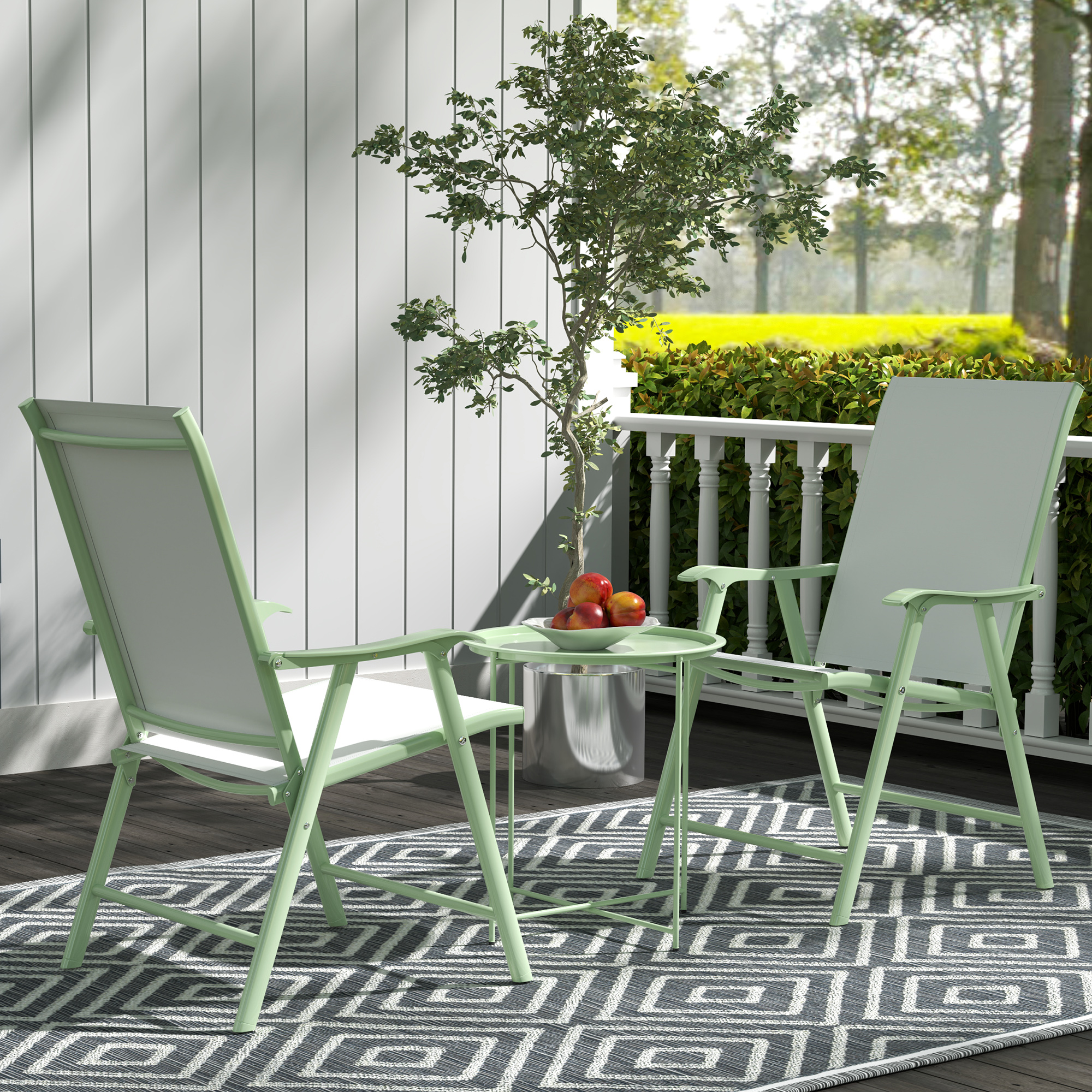 Gartentisch, runder Außen-Beistelltisch aus Stahl mit herausnehmbarem Tablett, faltbares Design, Terrassentisch, Grün