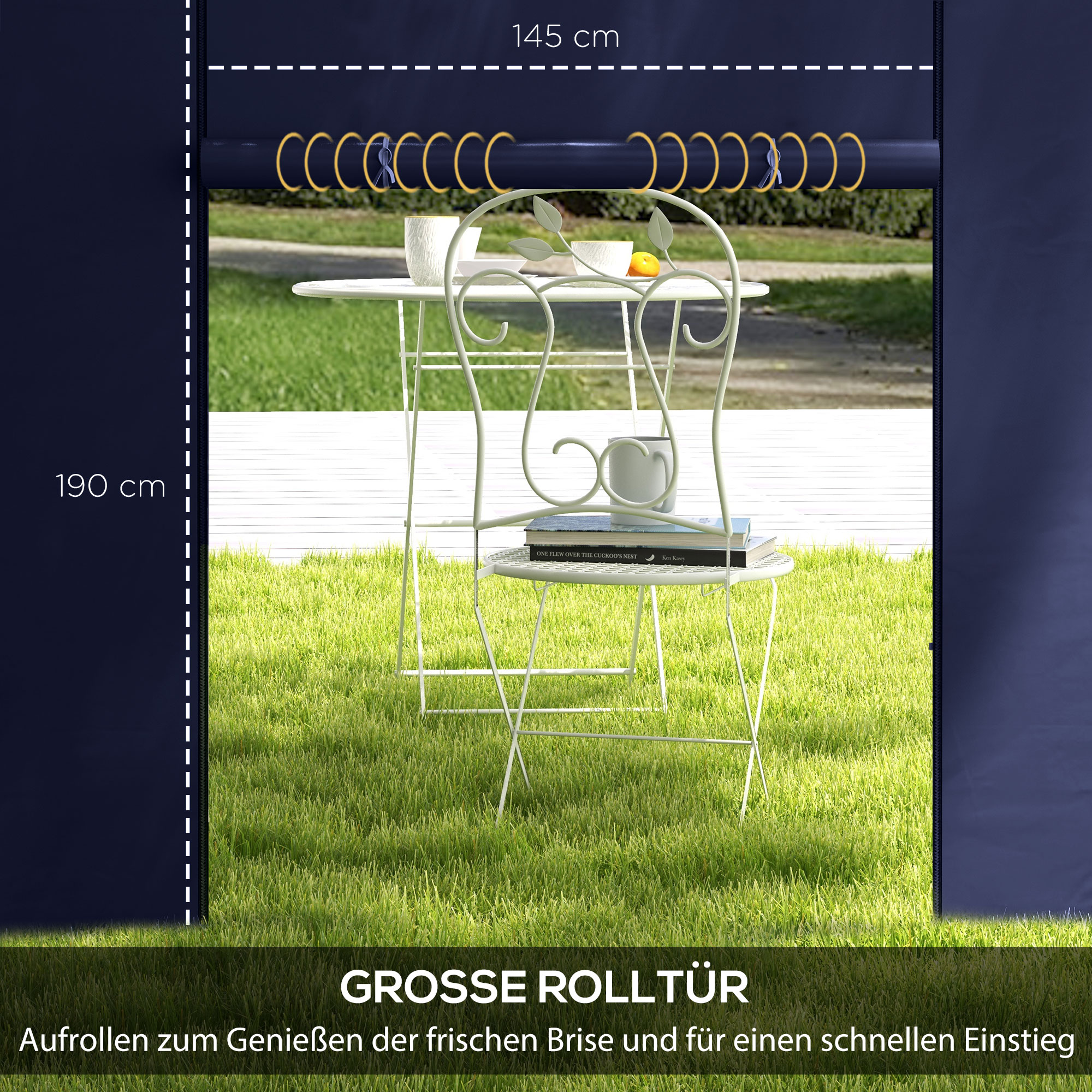 Pavillon-Vorhänge, 2er-Set, für 3x6m oder 3x3m Gartenpavillons, mit Fenstern und Türen, Blau