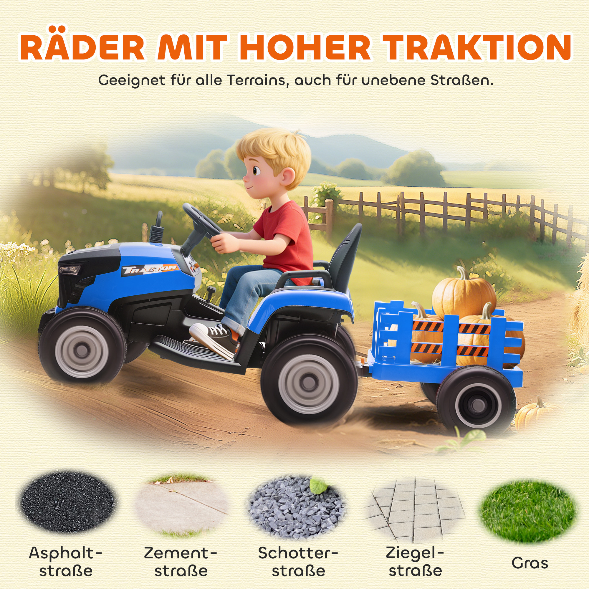 Kindertraktor, mit Fernbedienung, blau