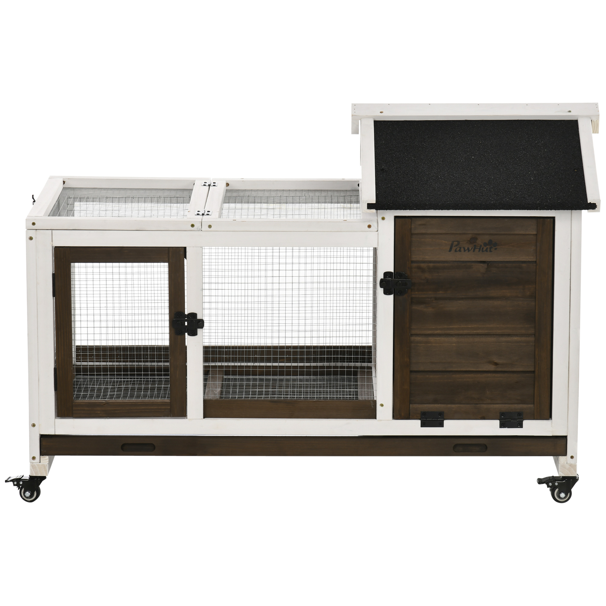 Kleintierstall für Zwergkaninchen, Meerschweinchen, mit Rädern, 108 x 58 x 73,5 cm, Kaffee