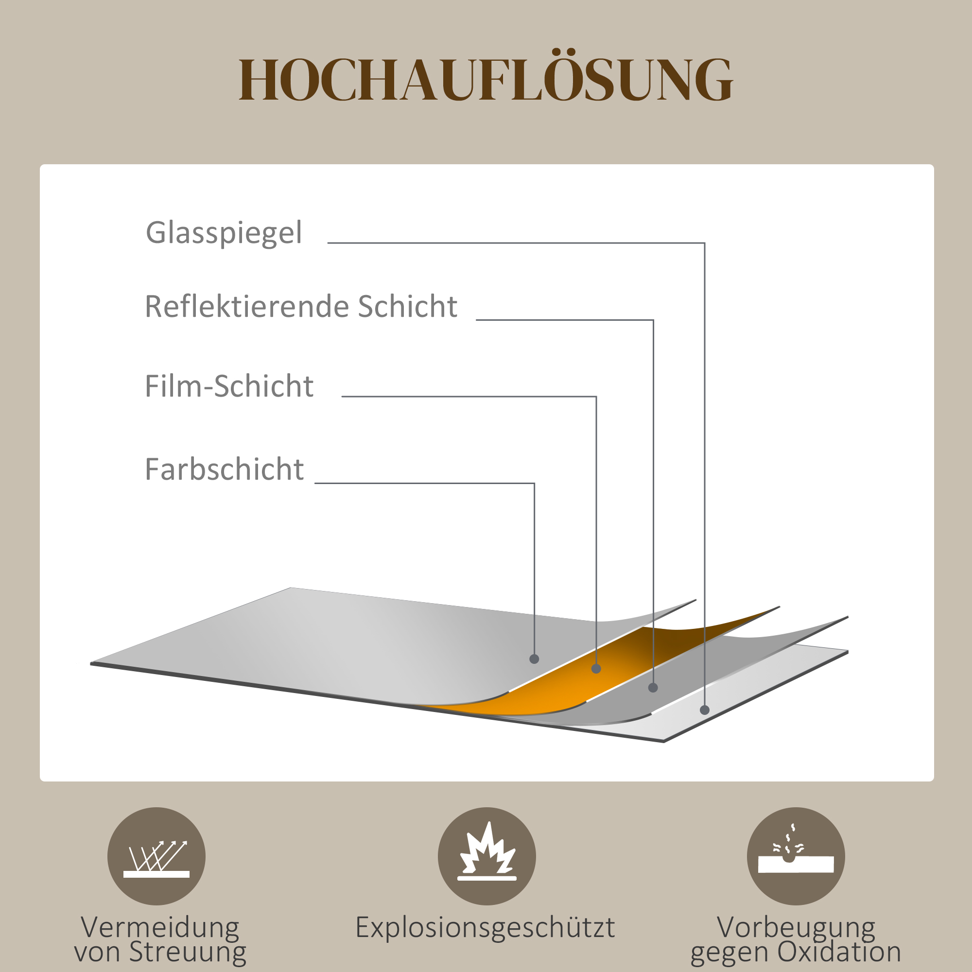 Wandspiegel, modernes Design, Φ61 cm, Schwarz