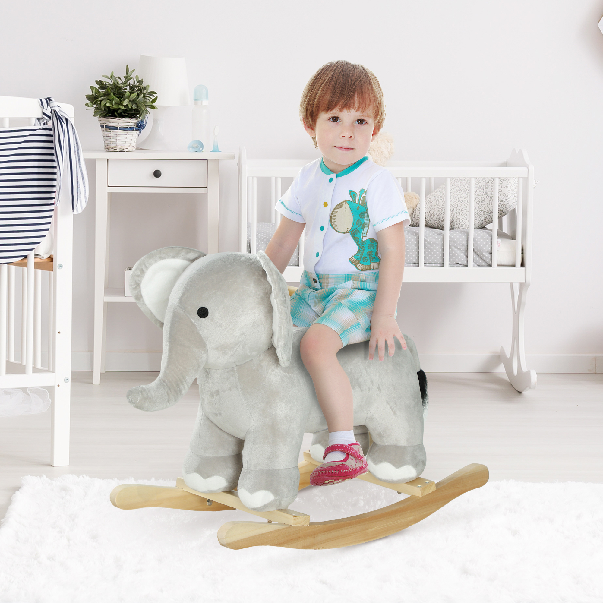 Schaukelpferd, Elefant, Soundeffekte, sichere Basis, für 2-4 Jahre, 64,5x31x52 cm, Grau