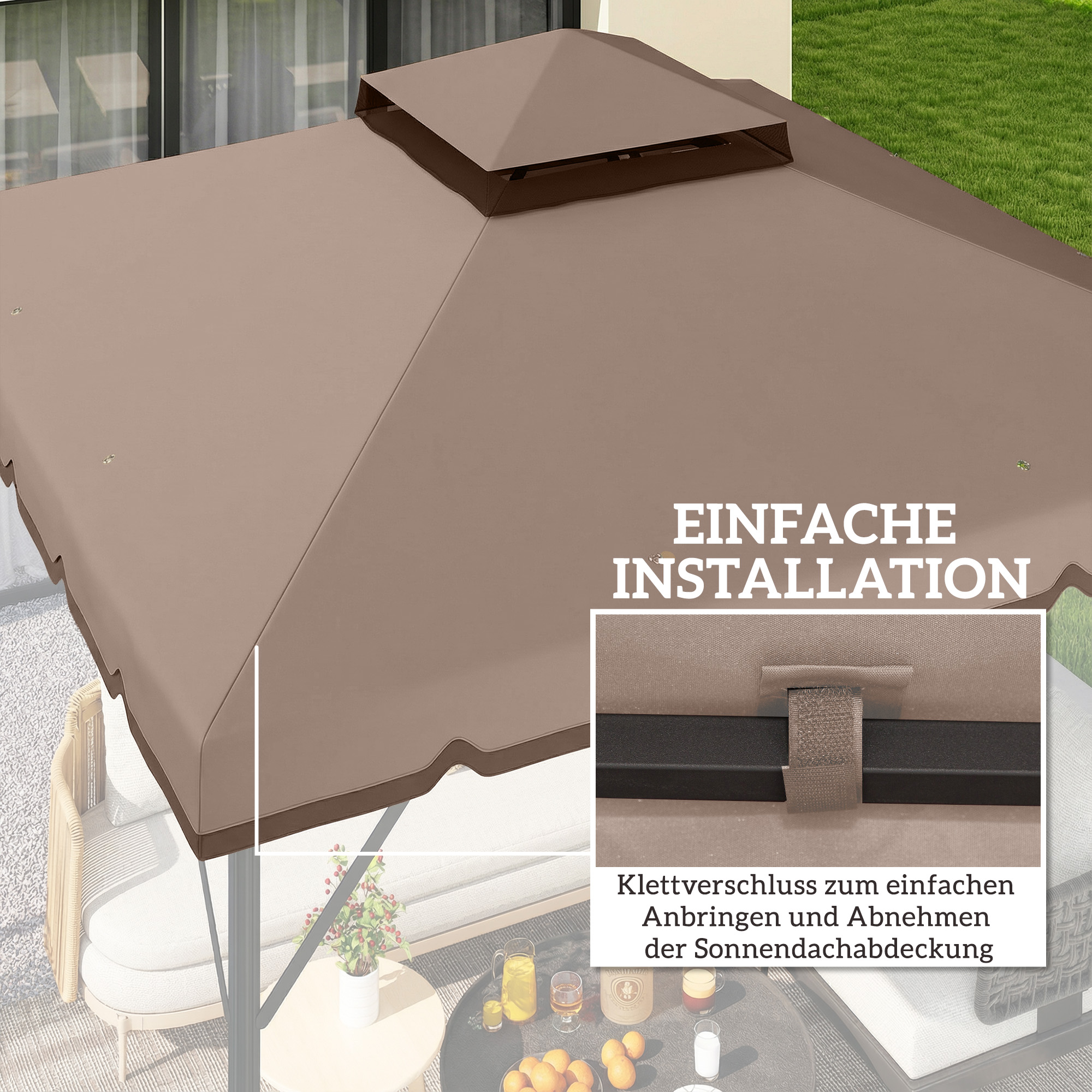 Ersatzdach für Pavillon 3x3m Wasserabweisend Pavillondach mit Doppeldach Wasserablauflöchern Khaki