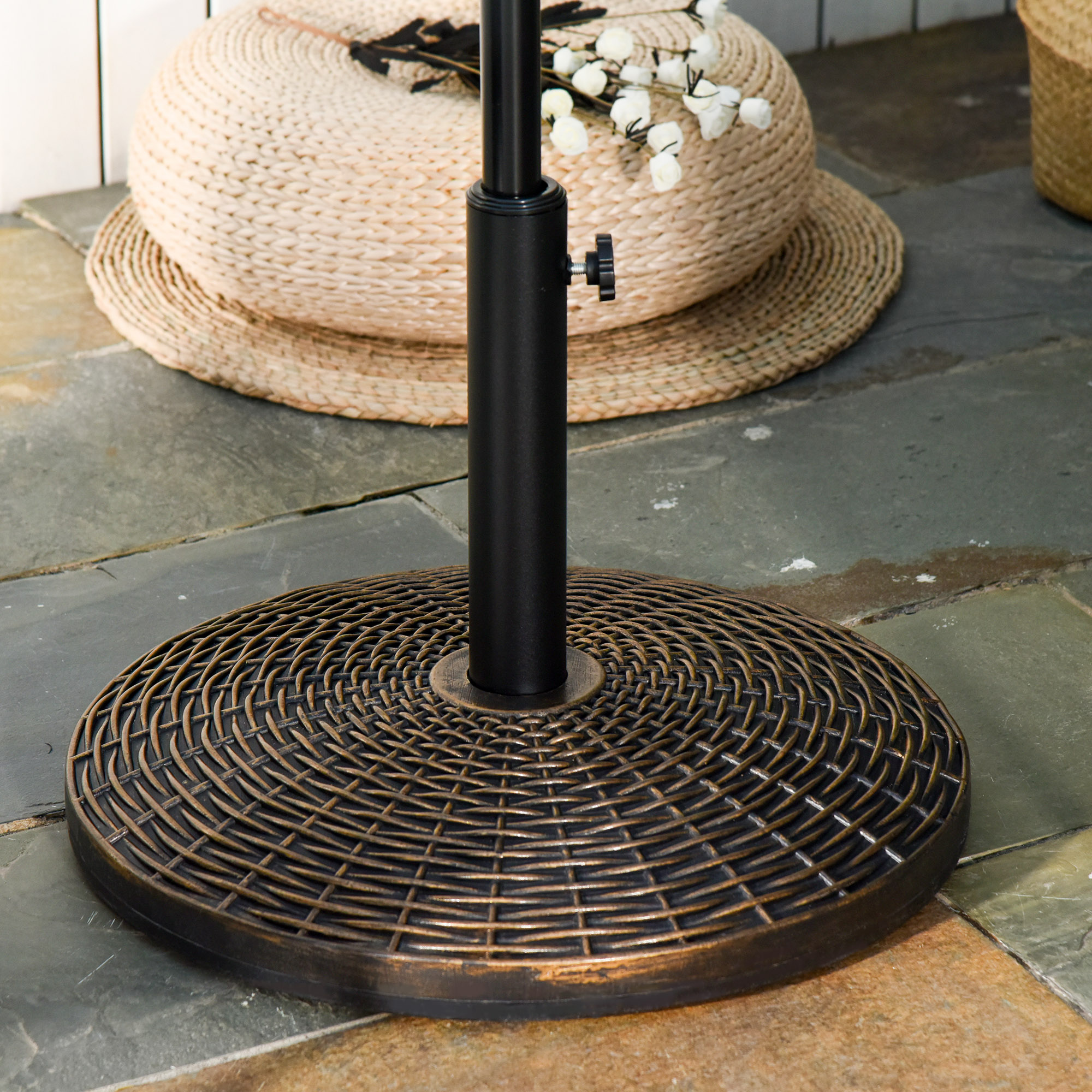 Sonnenschirmständer Schirmständer Schirmhalter Schirmfuß 25 kg Rattanoptik Korb Ständer Schirm Ø35/Ø38/Ø48 mm Kunststoff + Zement Antik Bronze Ø53 x 40 cm