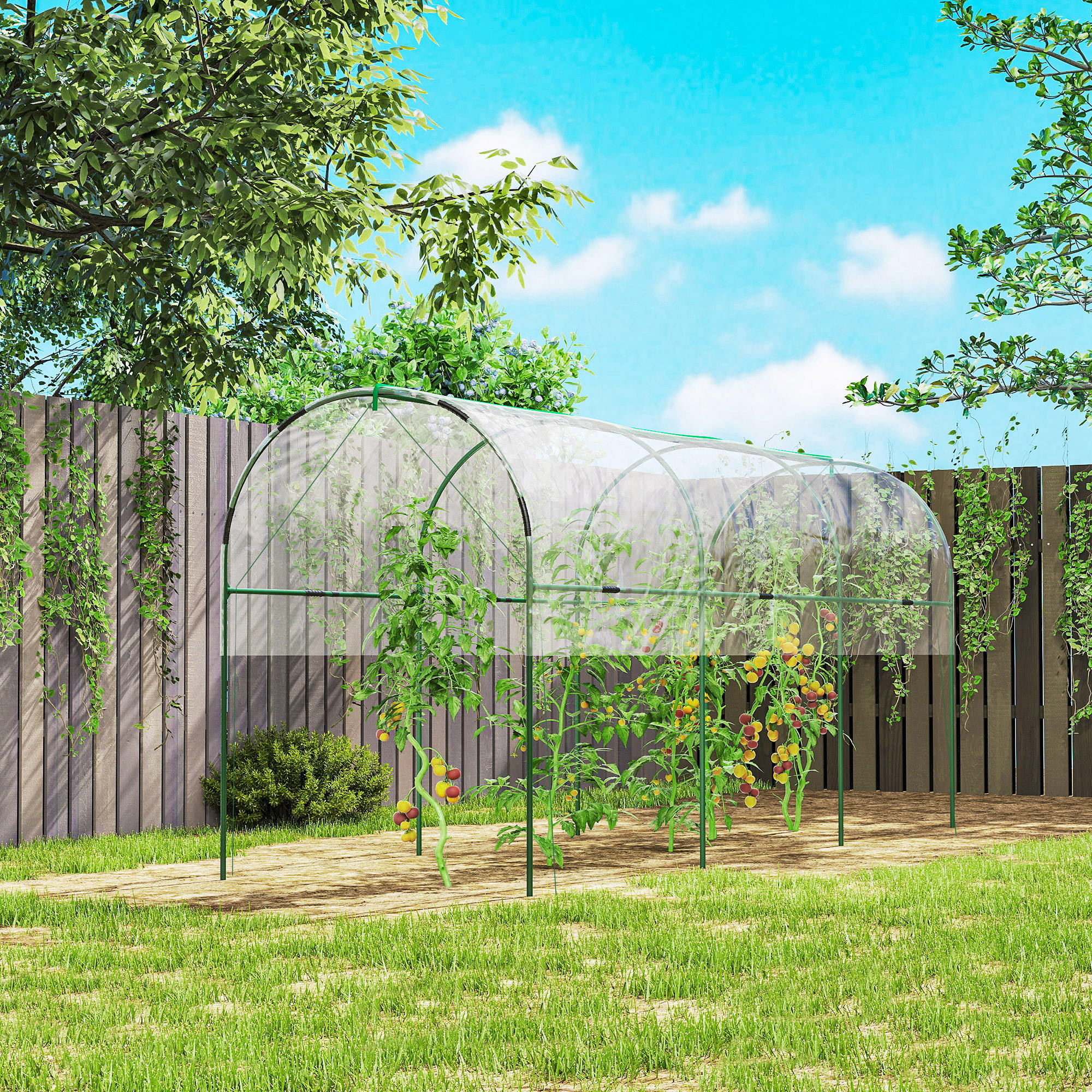 Gewächshaus winterfest Foliengewächshaus mit Bogendach, Erdanker Treibhaus 400 x 120 x 170cm Transparent