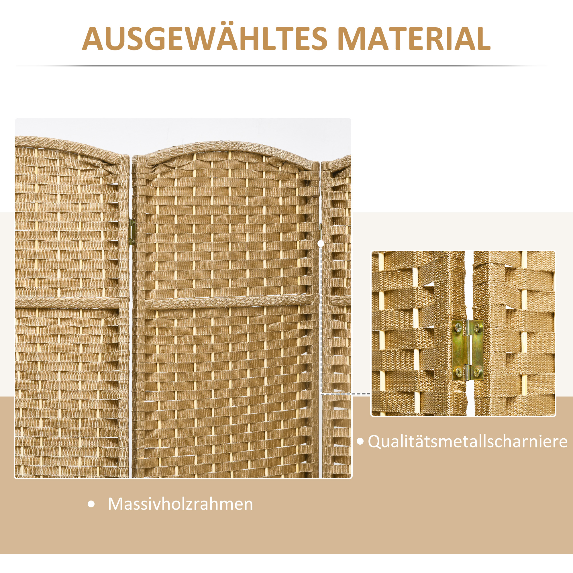 8-teiliger Raumtrenner, Faltbarer Sichtschutz, Sichtschutzwand für Wohnzimmer, Schlafzimmer, Homeoffice, Natur