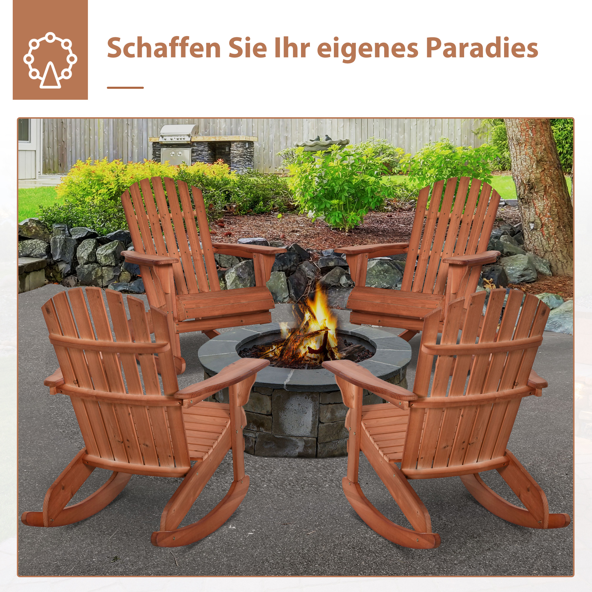 Adirondack Gartenstuhl Schaukelstuhl Schaukelsessel Gartensessel Gartenmöbel Balkonstuhl Natur 77 x 94 x 97 cm
