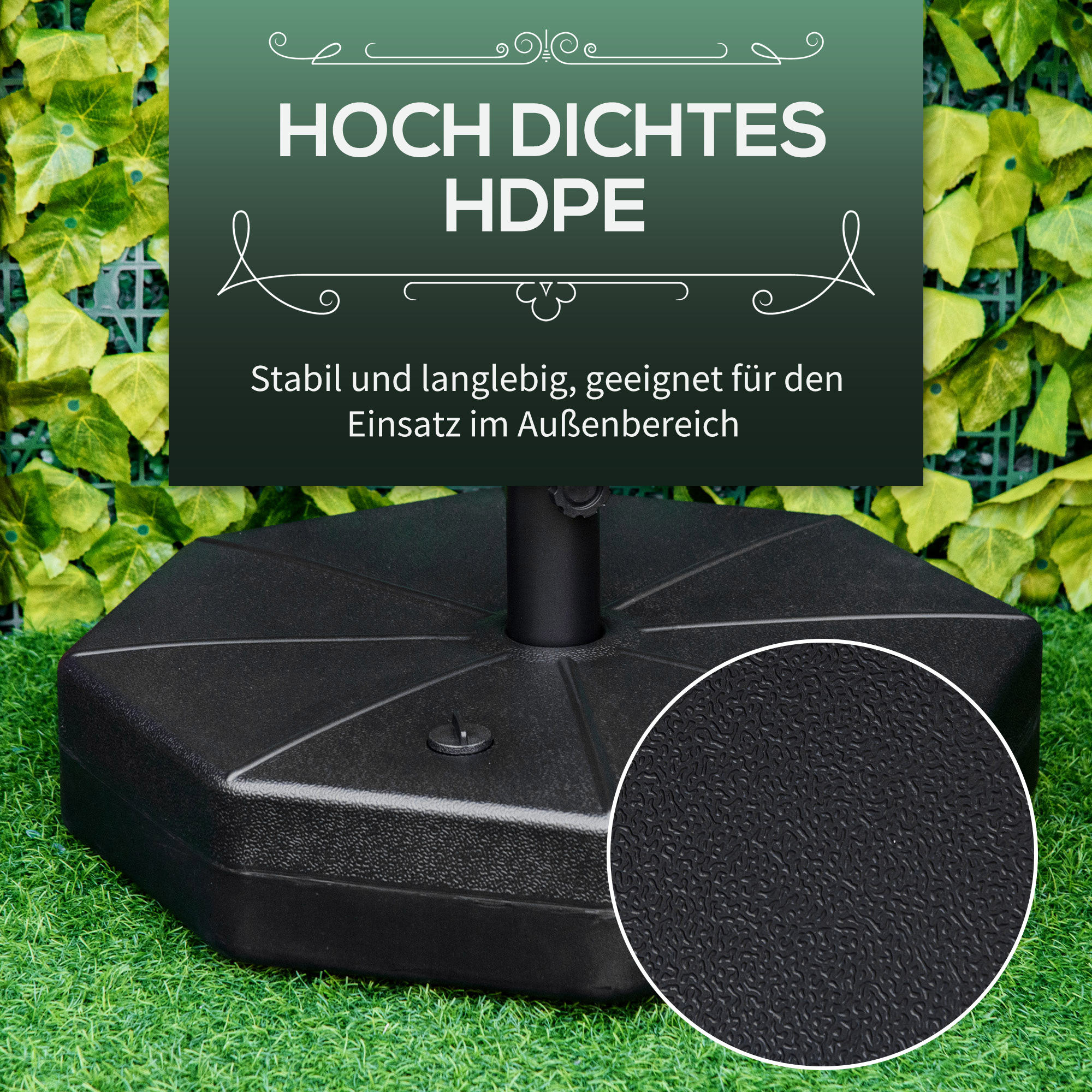Sonnenschirmständer bis 40kg befüllbar Schirmständer achteckig Schirmhalter, Schirmgewicht, Ständer für Sonnenschirm 38/48mm Rohrdurchmesser, für Balkon, Terasse, Garten, Schwarz