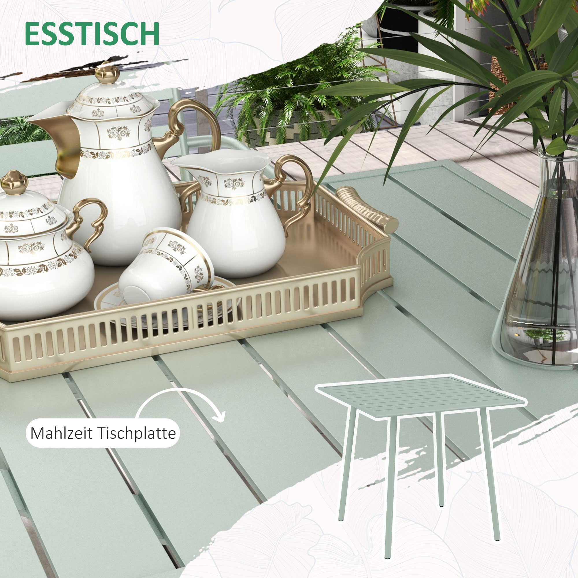 5-teilige Gartensitzgruppe Outdoor Sitzgruppe Gartenmöbel-Set, wetterbeständig, modernes Design, 80 x 80 x 74 cm, Grün