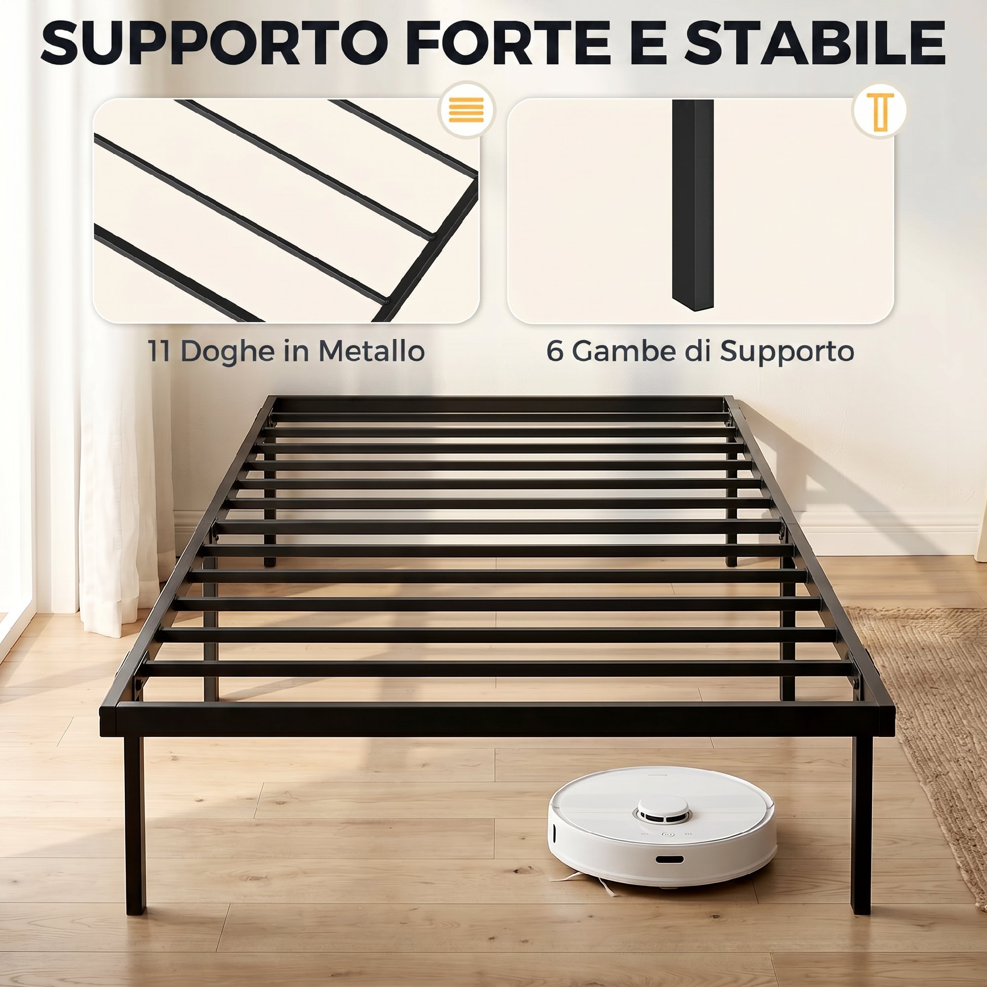 Bettgestell, 90 x 200 cm Metallbett mit Stauraum unter dem Bett, Metallgestell mit Lattenrost, kein Boxspring nötig