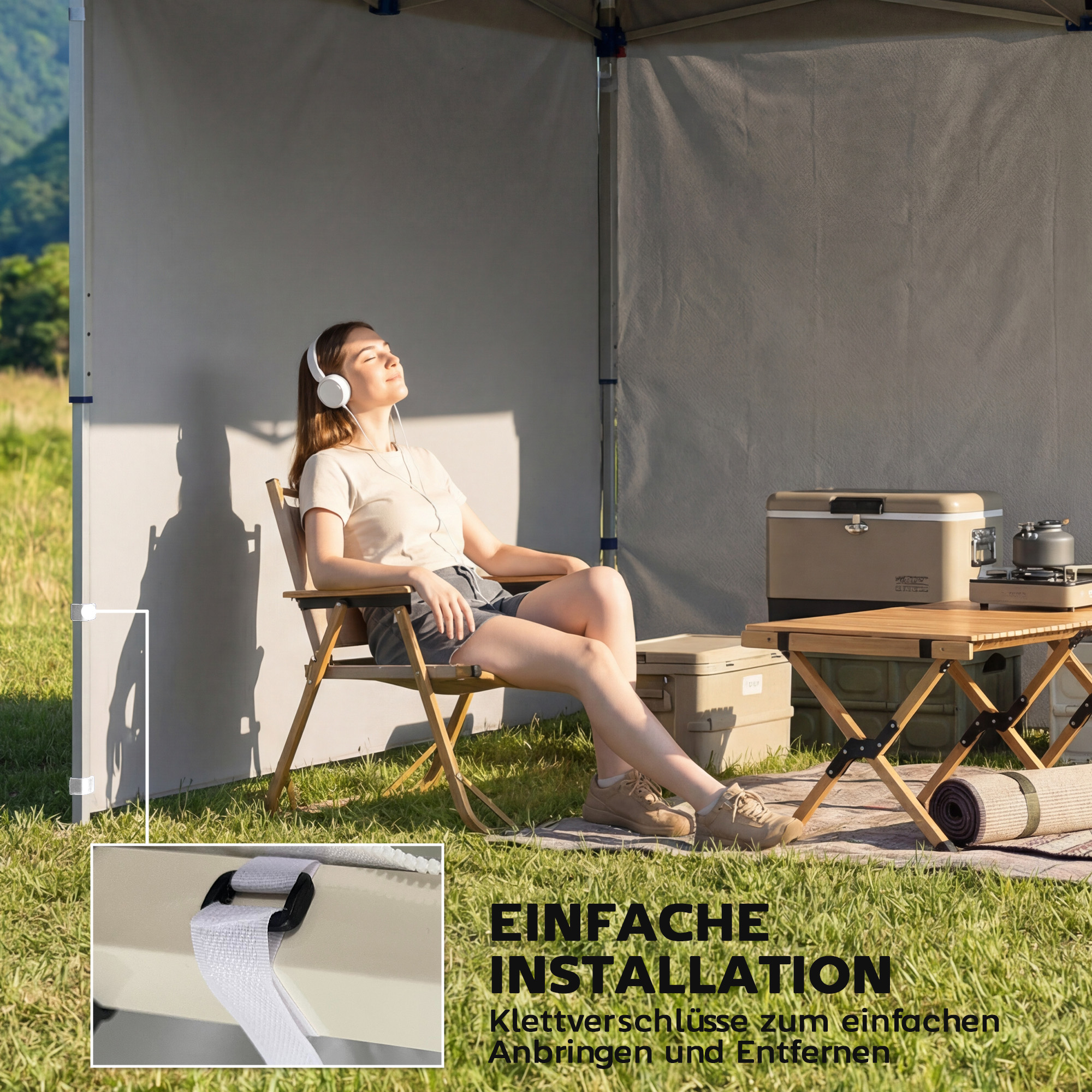 3-teiliges Set Seitenteile mit Reißverschluss für 3 x 3 m Pavillon, Hellgrau