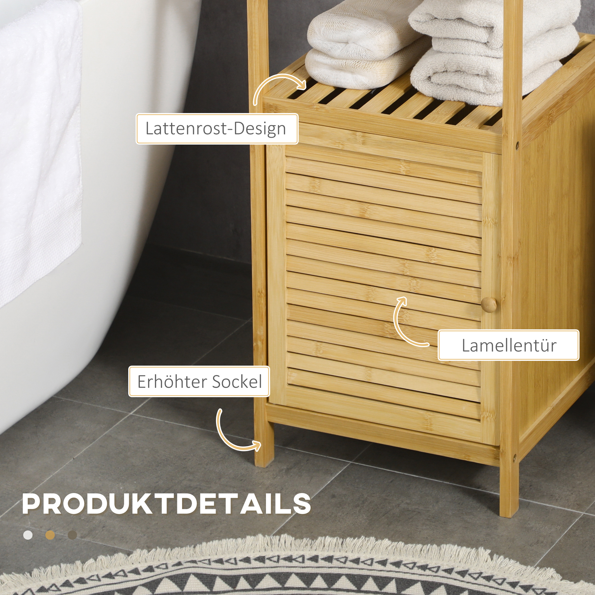 Badezimmerschrank Badregal, Bambus, 1Ablage, 1 Schrank, 33 cm x36.5 cm x67 cm, Natur