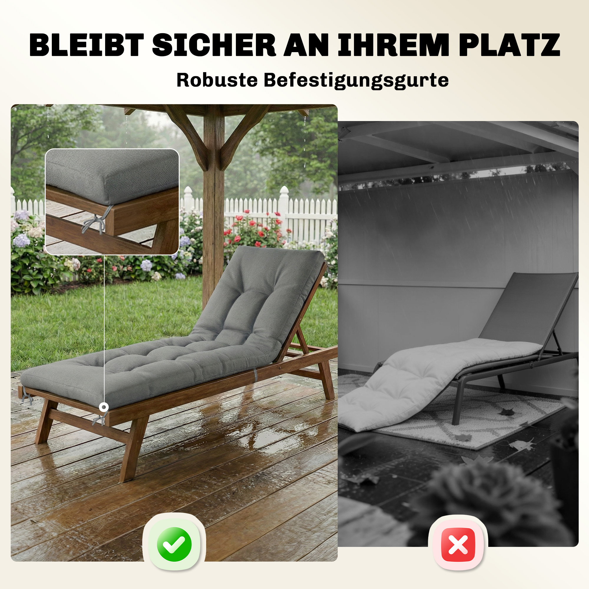 Palettenkissen Abnehmbar Sitzkissen mit Befestigungsbändern Palettenpolster für die meisten Liegen 198x65x13cm Hellgrau