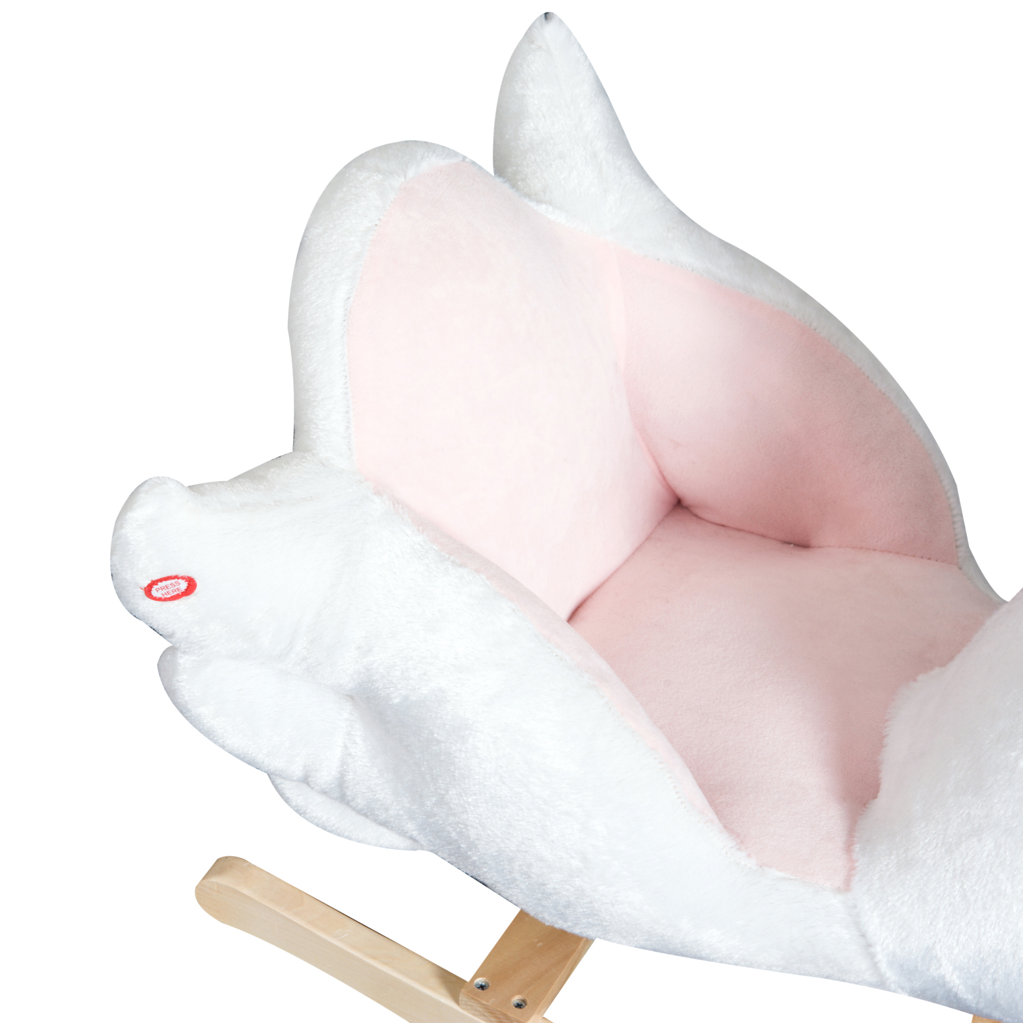 Schaukeltier Schaukelpferd mit Sicherheitsgurt Musik, 55 cm Baby Schaukel aus weichem Plüsch Schaukelspielzeug Spielzeug Wippe für Baby Kinder Kleinkinder ab 18 Monate Holz