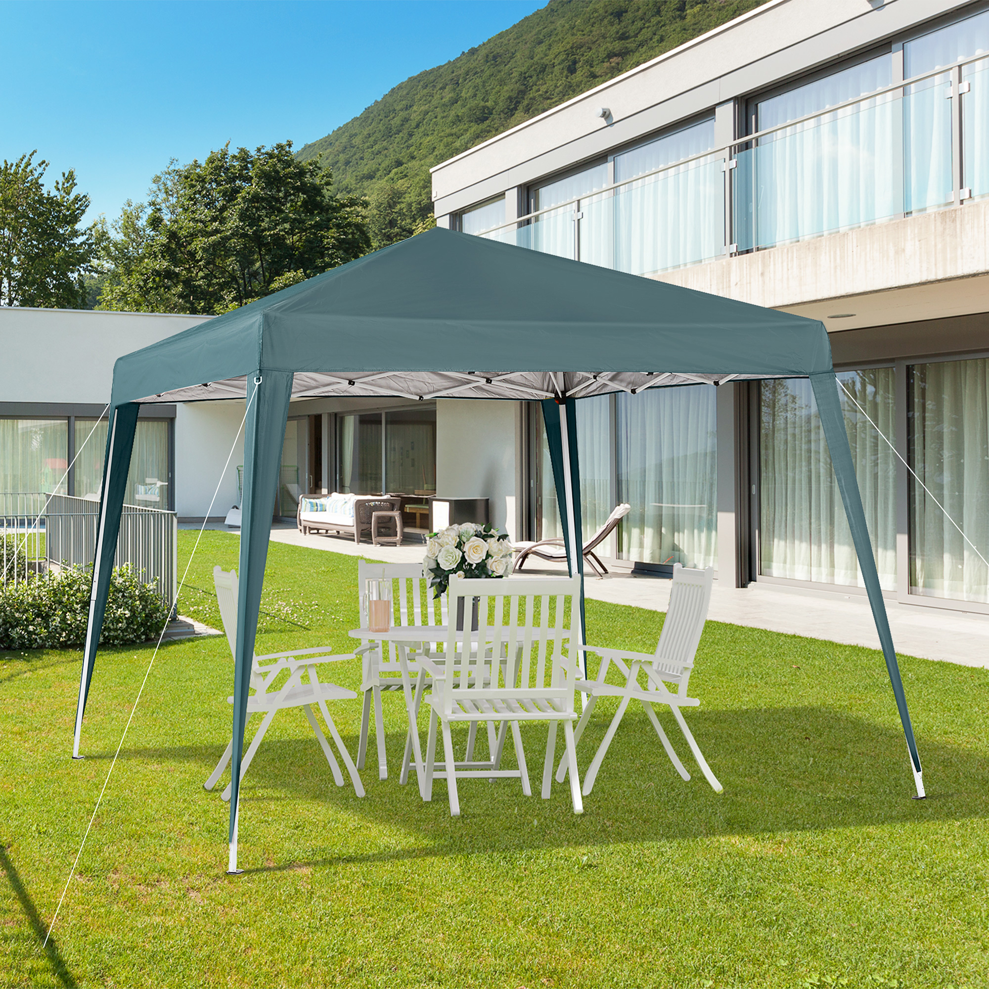 Faltpavillon 2,4x2,4m Pavillon Faltzelt mit UV-Schutz, Partyzelt inkl, Tragetasche für Garten, Balkon, Stahl Grün