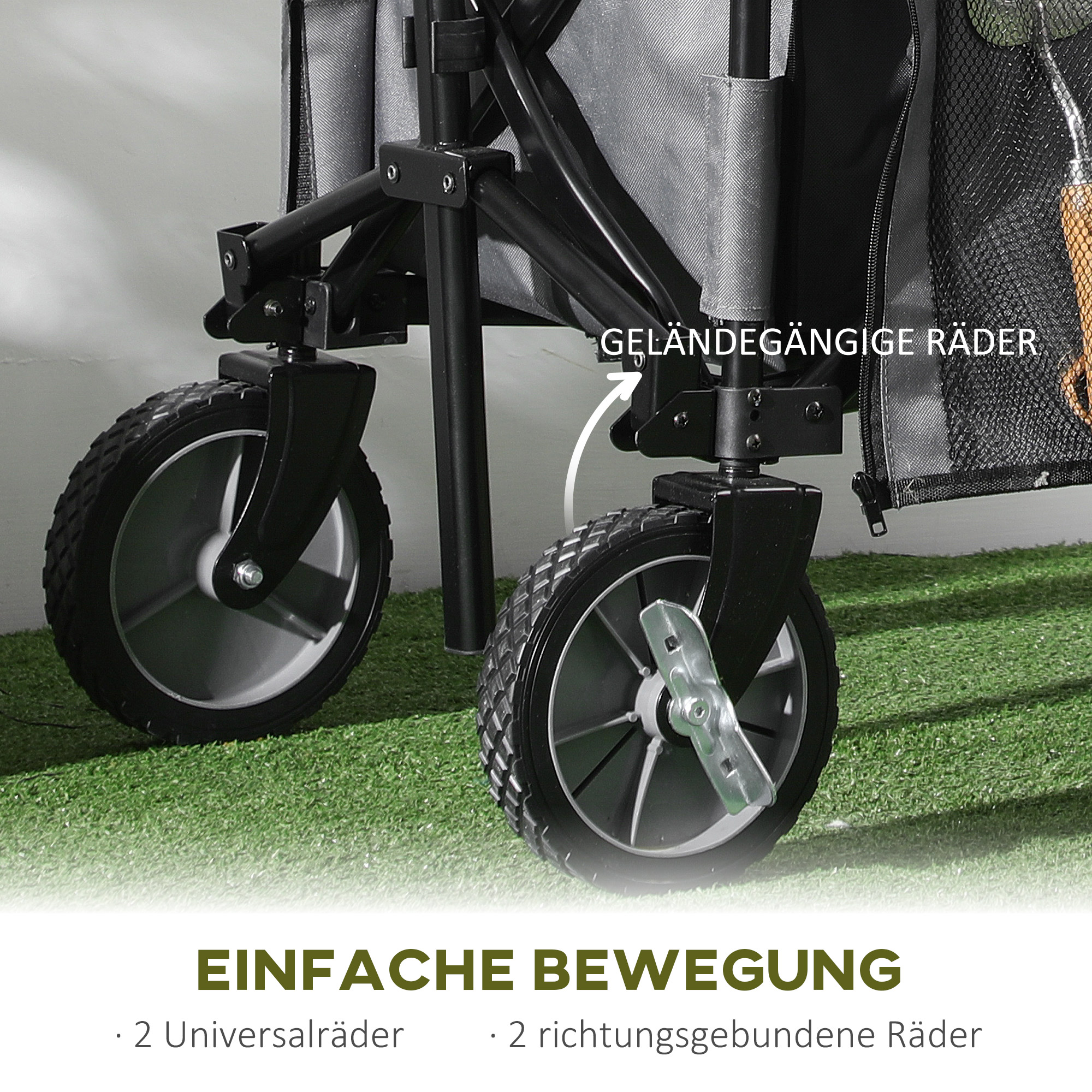 Bollerwagen, klappbar, 5 Seitentaschen, verstellbarer Griff, bis 120 kg, Stahl, dunkelgrau, 100 x 55 x 93 cm