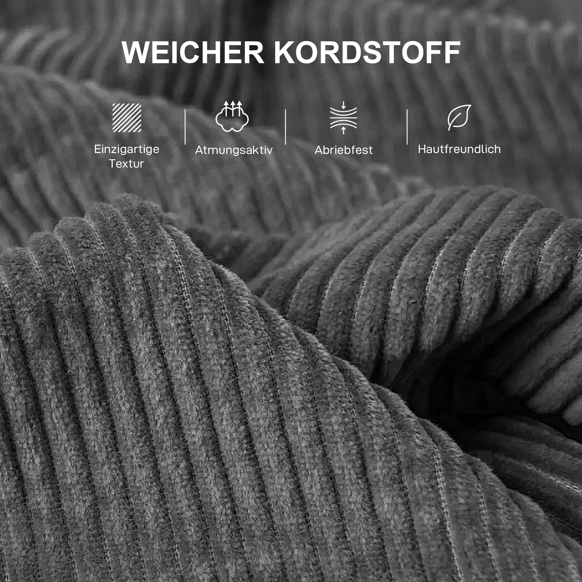 3-Sitzer-Sofa mit Zierkissen, Cordsofa für Wohnzimmer, Schlafzimmer, 212 cm breit, Dunkelgrau