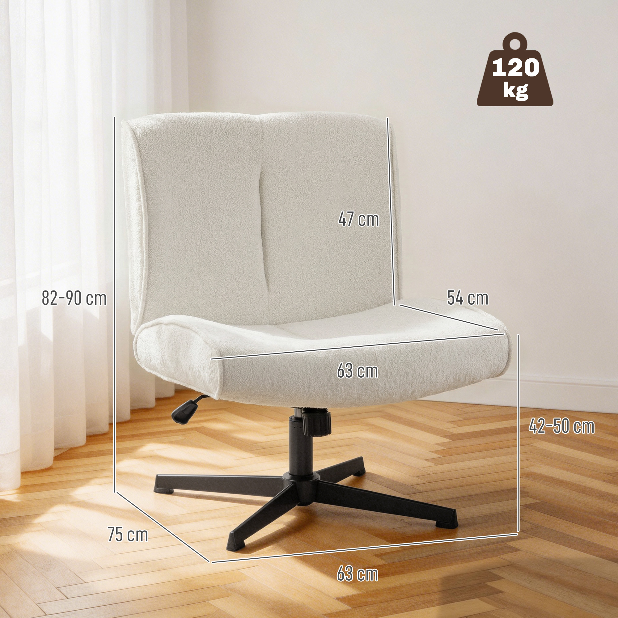 Drehbarer Akzentstuhl, Samtgepolsterter Lounge-Sessel mit Höhenverstellung für Wohnzimmer, Büro, Cremeweiß