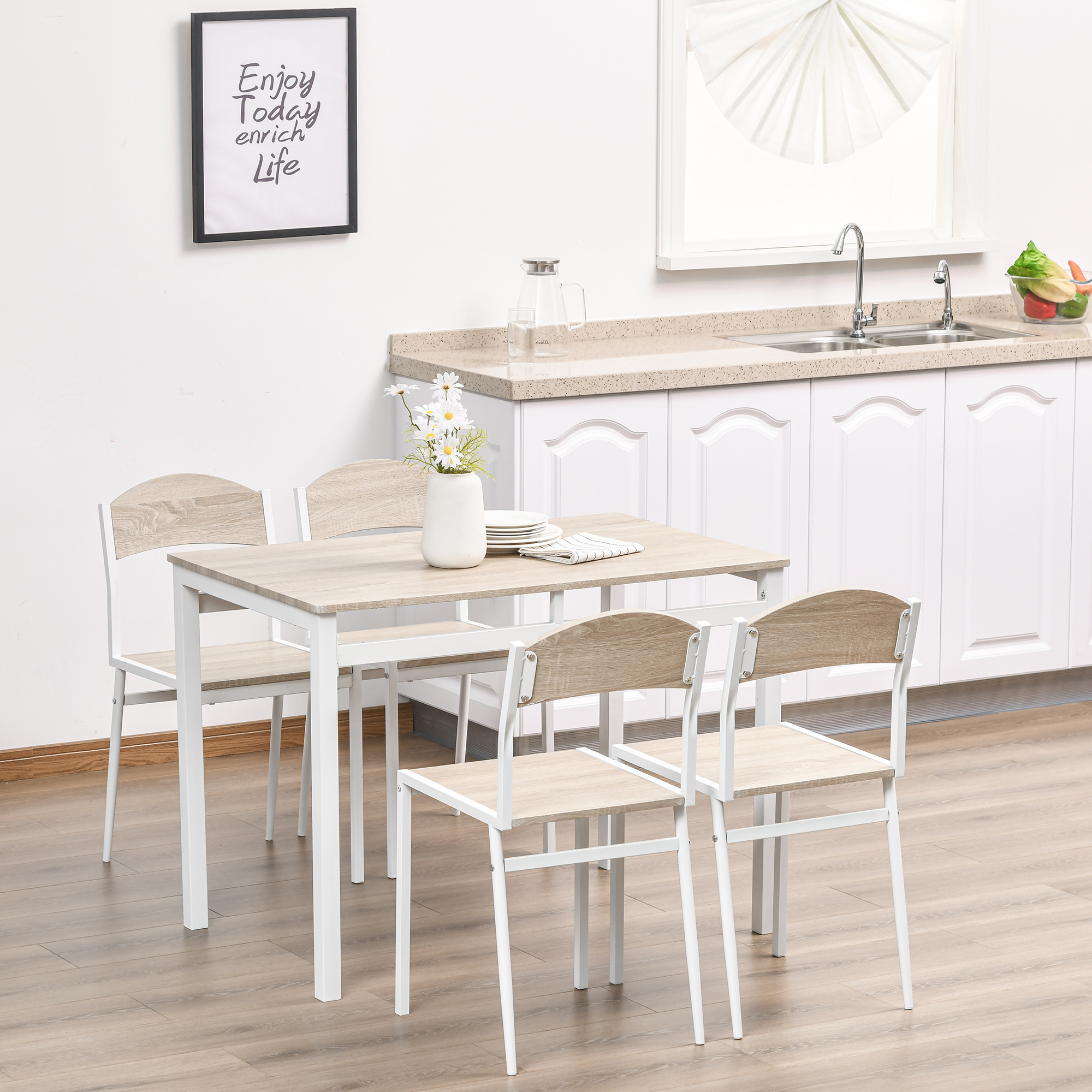 5-teilige Essgruppe Esstisch mit 4 Stühlen Platzsparend Küchentisch-Set Sitzgruppe für Esszimmer, Küche, Grau+Weiß