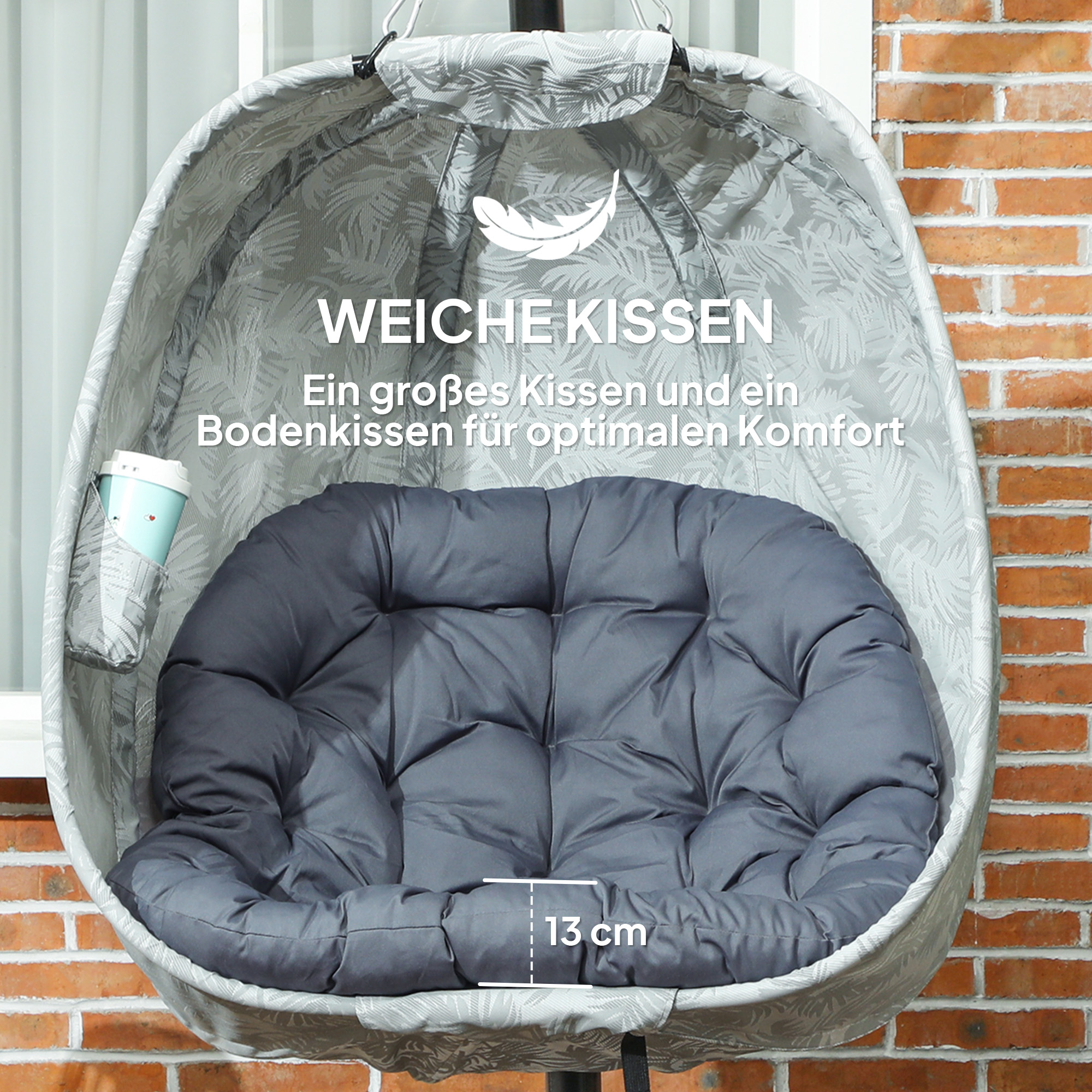 Eiförmiger Hängesessel für den Außenbereich, Hängeschaukel mit Gestell, Sitzpolstern Indoor Outdoor