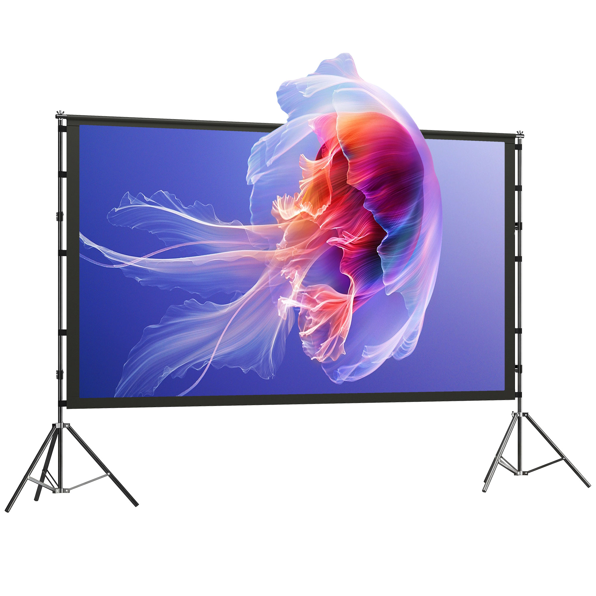 100 Zoll 16:9 HD 4K/8K Projektor-Leinwand mit Ständer, tragbare doppelseitige Leinwand mit klappbaren Stativen, Weiß