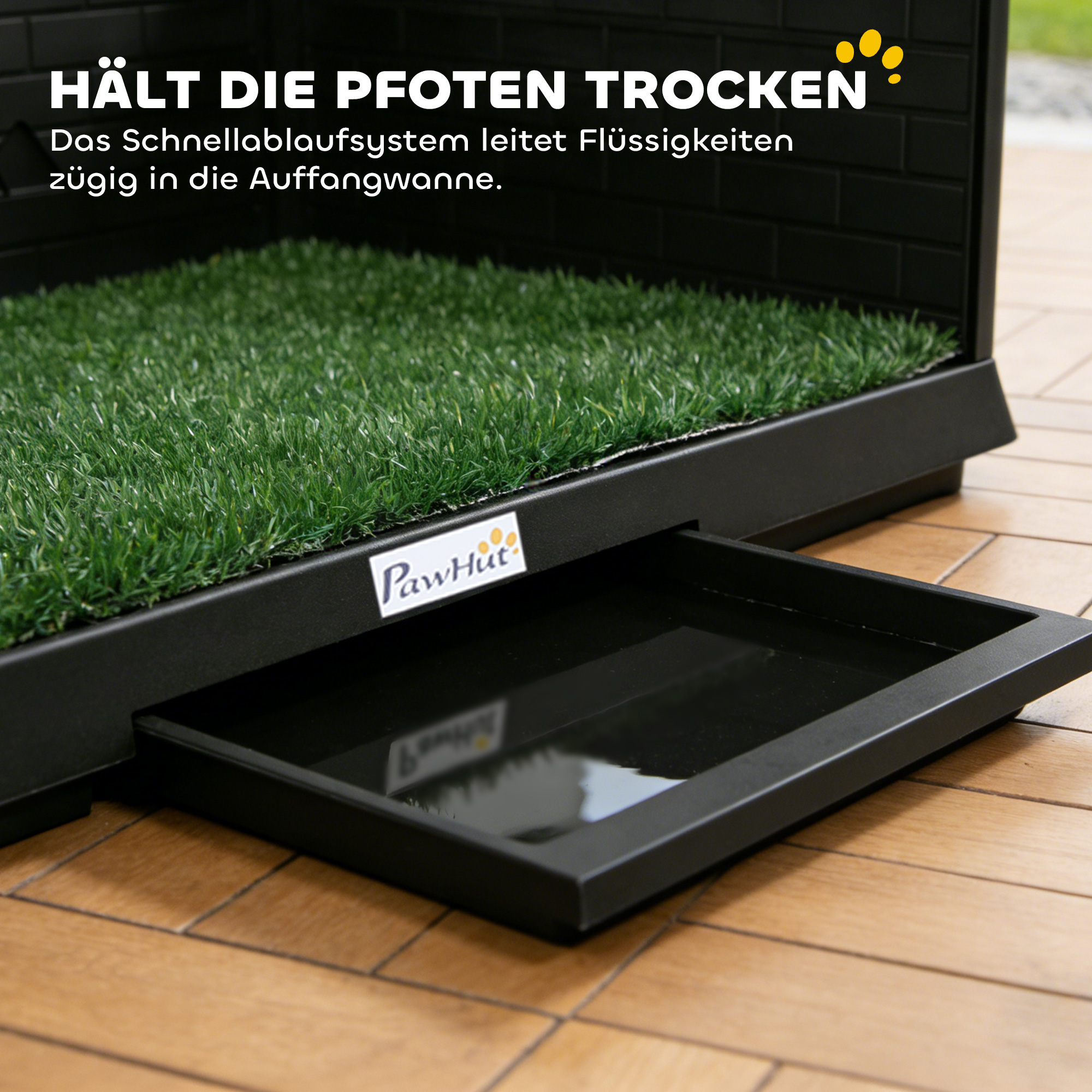 Hundetoilette 75 x 51 cm Hundeklo mit Kunstrasen Welpentoilette mit hohen Wänden herausziehbarer Schale Drainage Schwarz