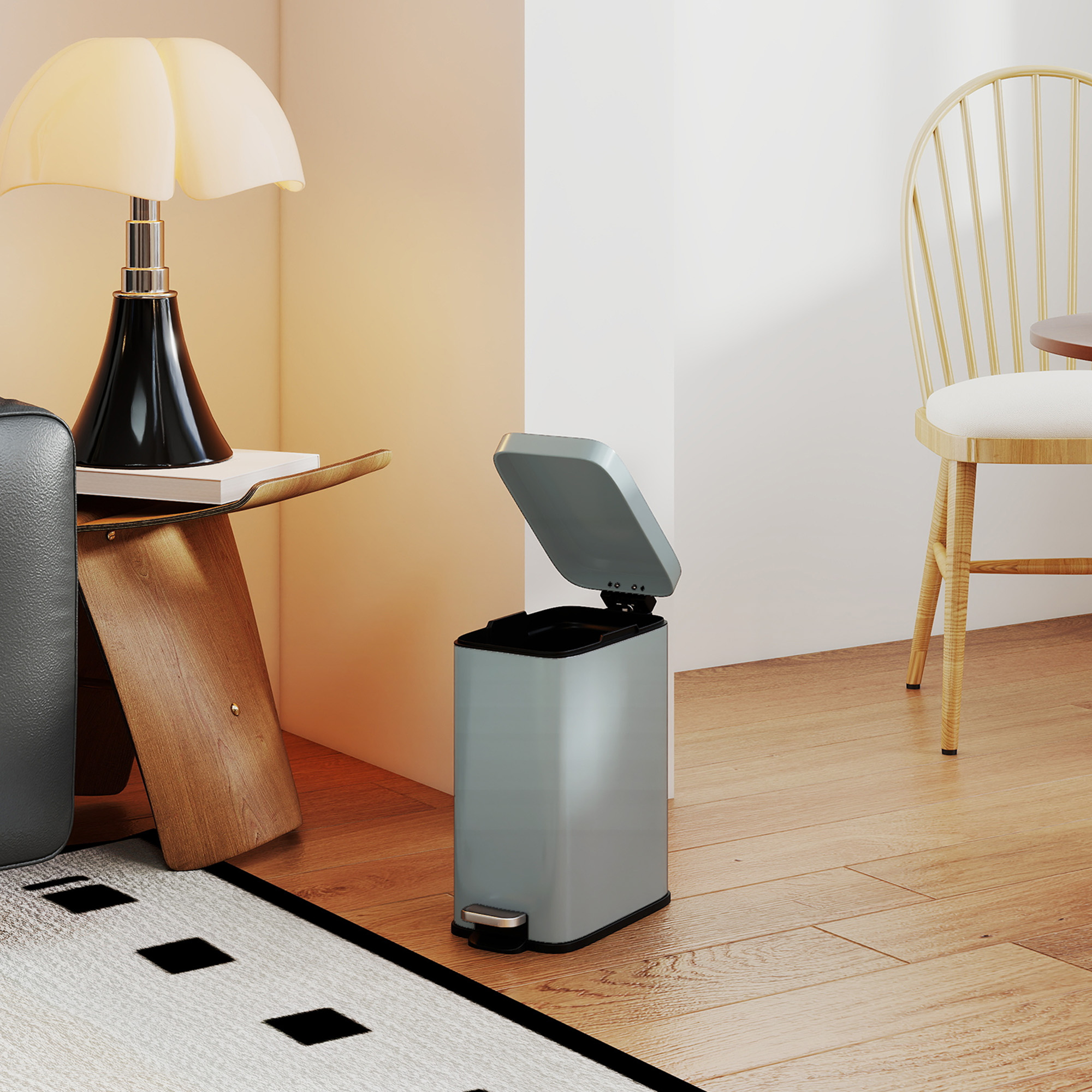 Mülleimer aus Metall, Abfalleimer, 5 L Fassungsvermögen, mit Fußpedal, mit Inneneimer, Grau