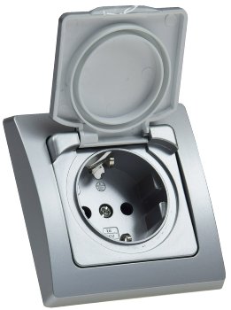 DELPHI Schutzkontakt-Steckdose IP44, 250V~/ 16A, inkl. Rahmen, UP, silber