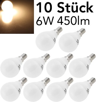 LED Tropfenlampe E14 "T50 Promo" 10er-Pk - 3000k, 440lm, 230V/6W, 160°, warmweiß LED Tropfenlampe E14 "T50 Promo" 10er-Pk - 3000k, 440lm, 230V/6W, 160°, warmweiß