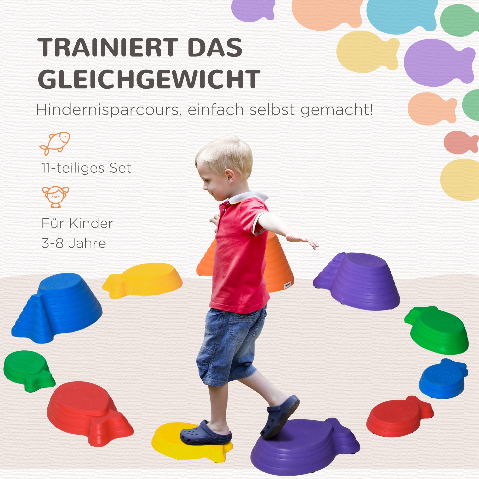 Balance-Steine, Trittsteine, 11 Stück, stapelbar, rutschfest, robust, für innen und außen, belastbar bis 100 kg