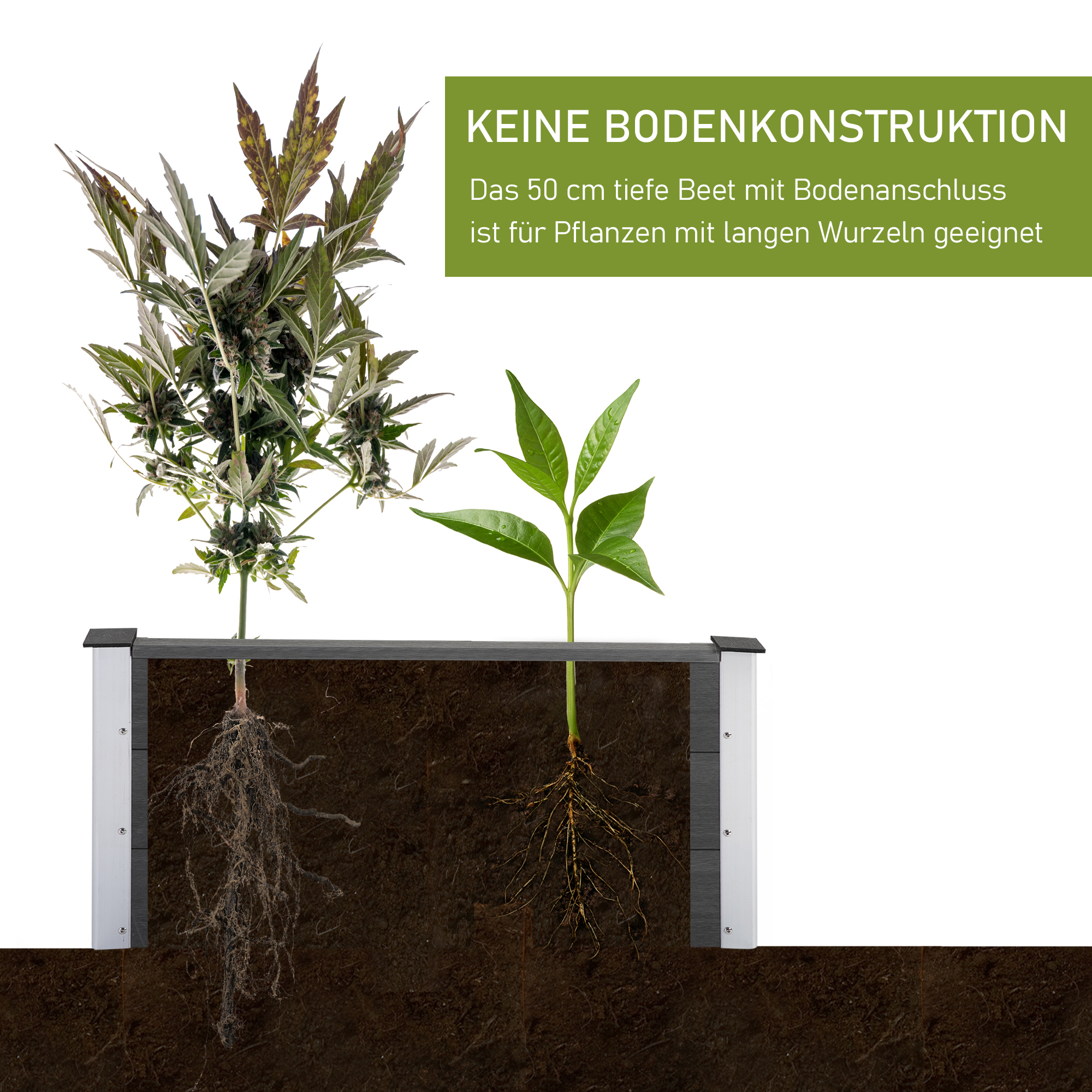 Hochbeet Aluminium, Pflanzbeet Frühbeet Gartenbeet Blumenkasten wetterfest, ohne Boden, Pflanzkasten 100x50x55,5cm für Terrasse, Balkon, Blumenkasten für Blumen, Pflanzen, Grau