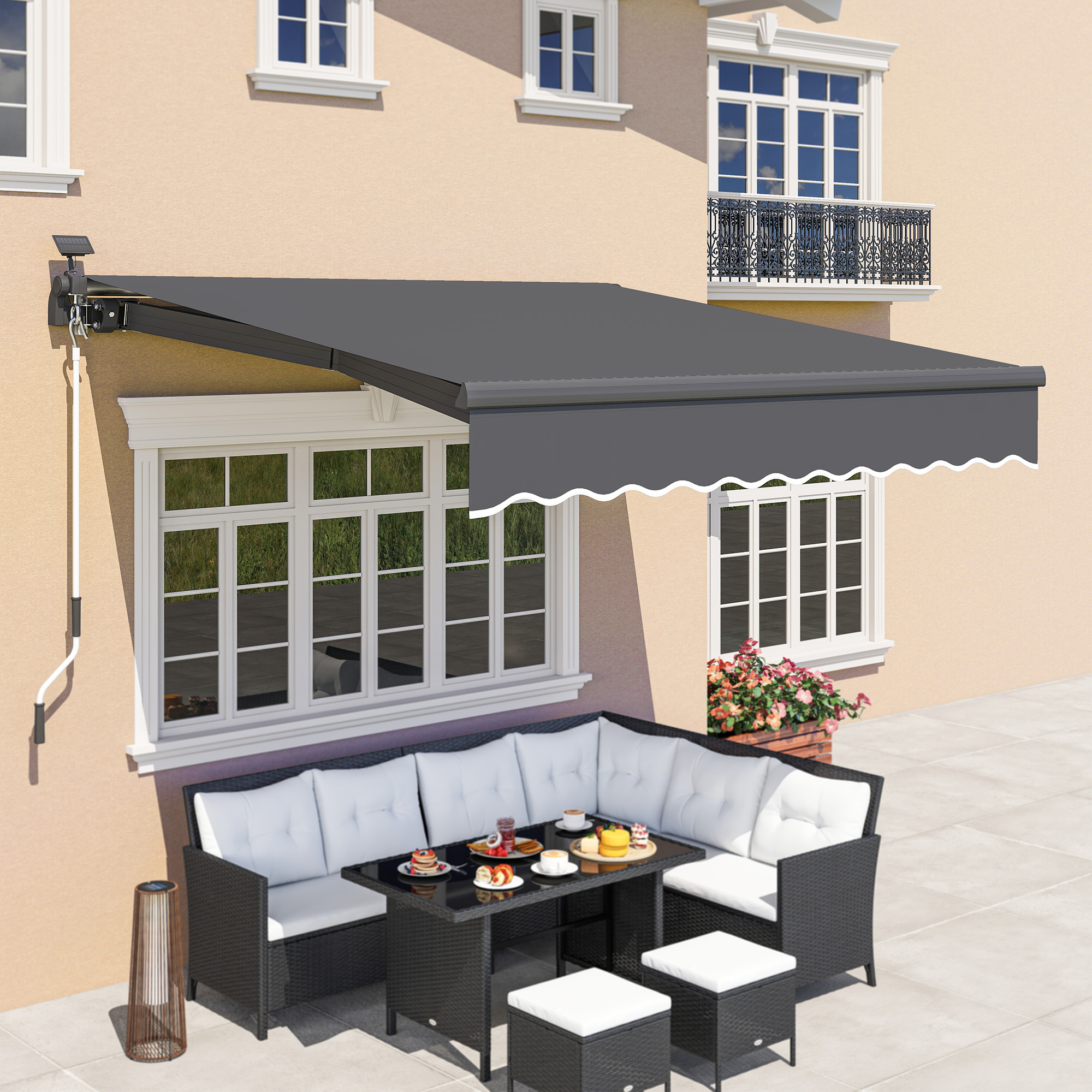 Klemmmarkise mit Handkurbel Solar-Lichte Gelenkarmmarkise Markise Sonnenschutz UV 50+ 300 cm breit Grau