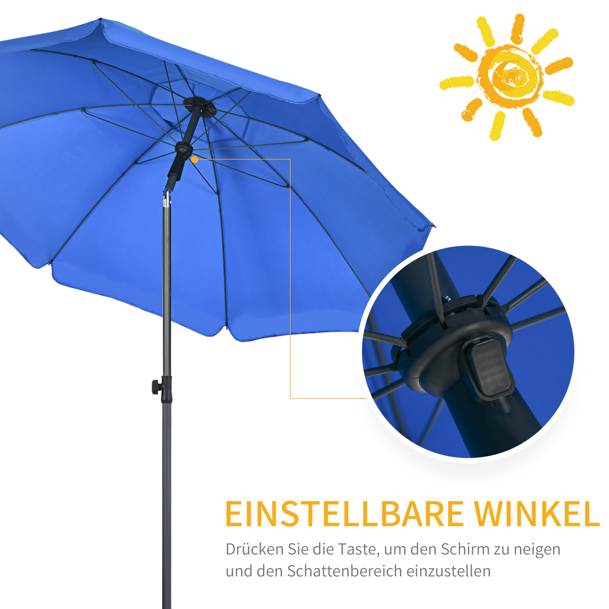 Strandschirm, Sonnenschirm, mit Belüftungsöffnungen, verstellbare Neigung, UV50+ Ø1,80, Blau