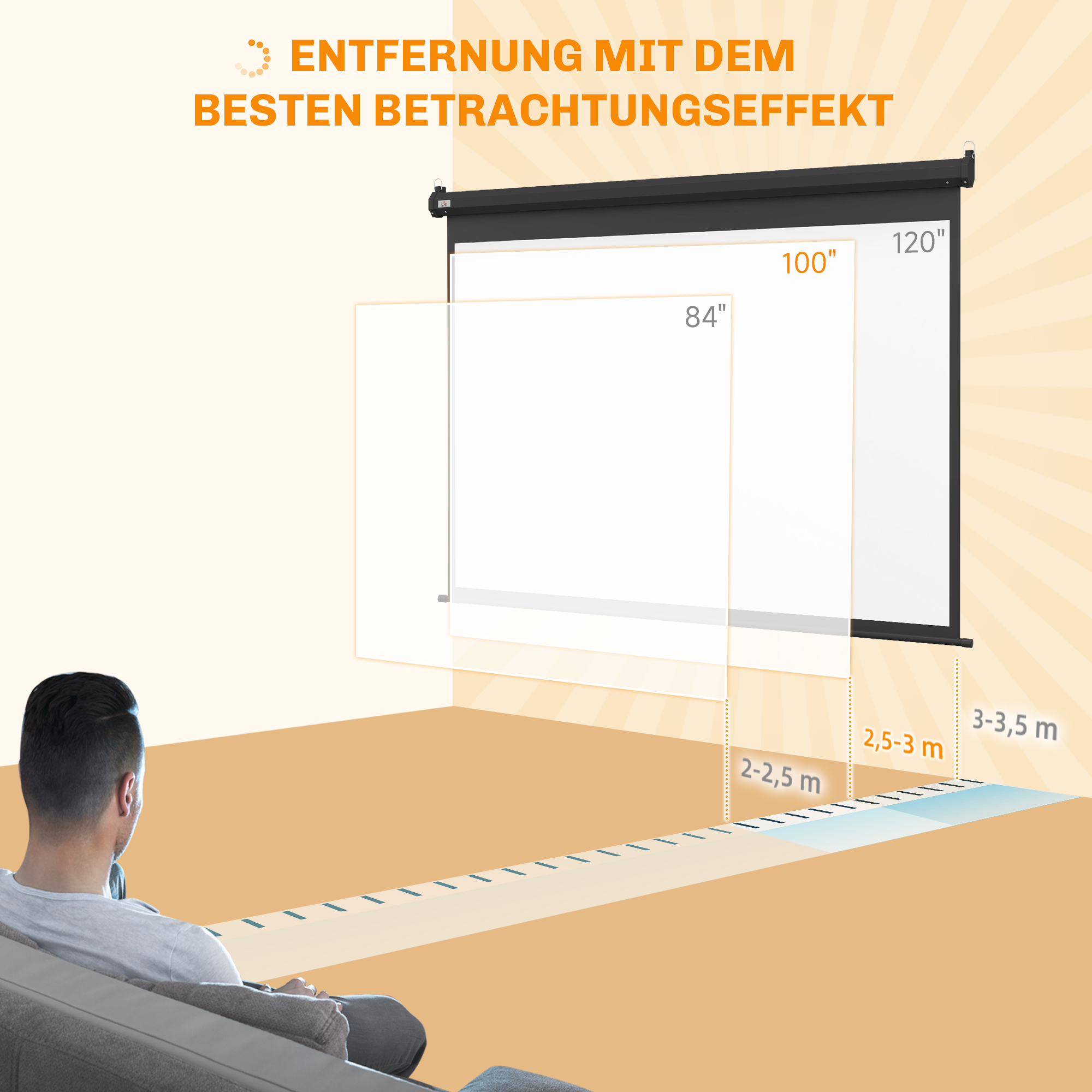 Beamer-Leinwand, Projektionsleinwand, 100 Zoll, 4:3, 203x152 cm, Schwarz