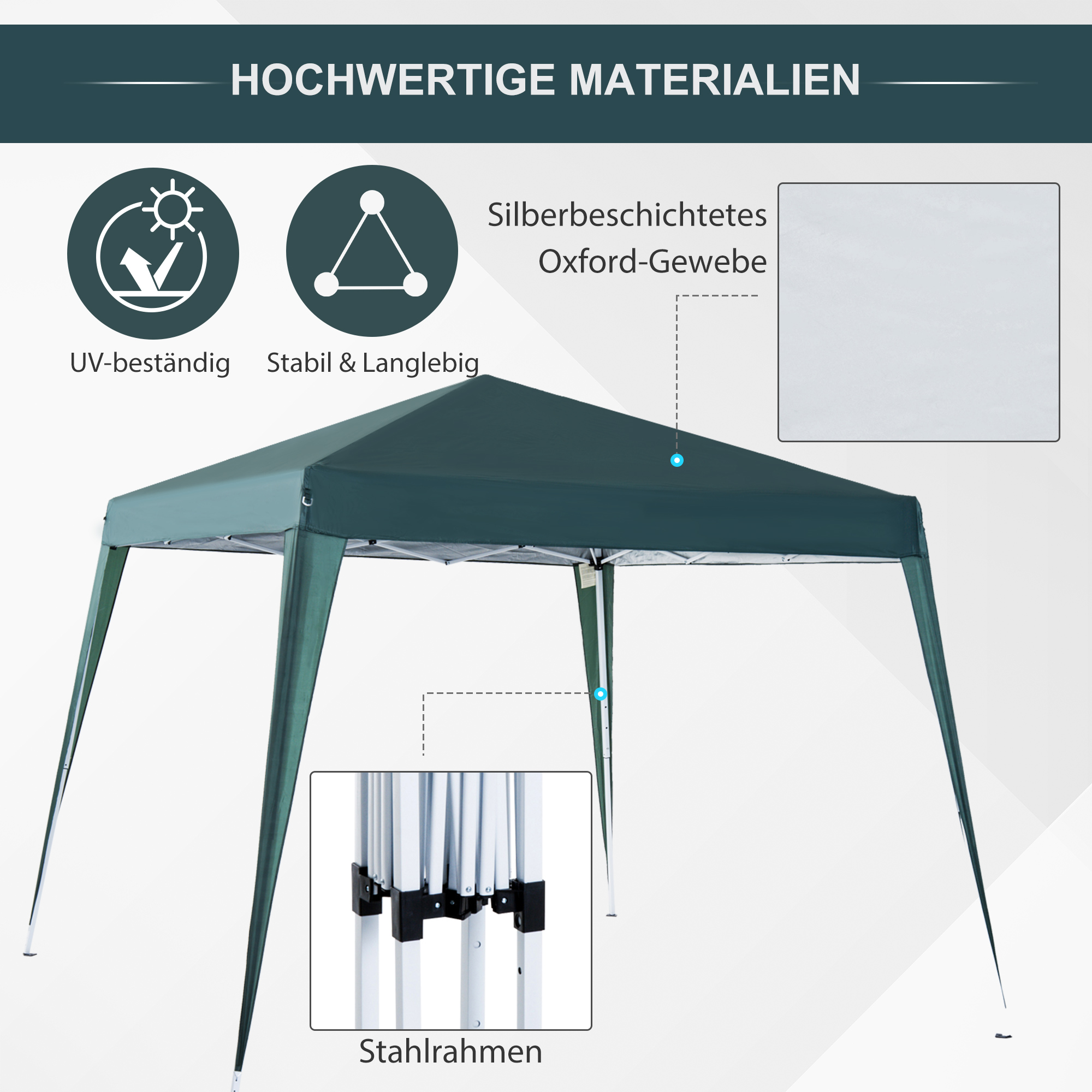 Faltpavillon 2,4x2,4m Pavillon Faltzelt mit UV-Schutz, Partyzelt inkl, Tragetasche für Garten, Balkon, Stahl Grün
