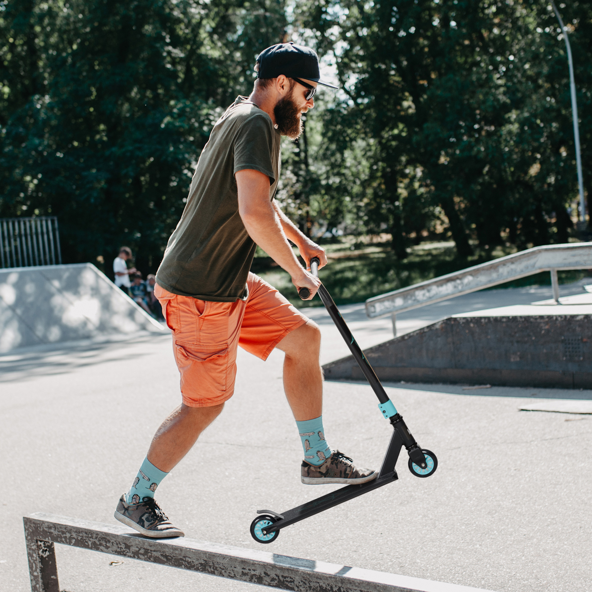 Pro Stunt-Scooter, Tretroller für Freestyle Tricks, Aluminium, Metall, Kunstleder, für Kinder und Erwachsene, Grün