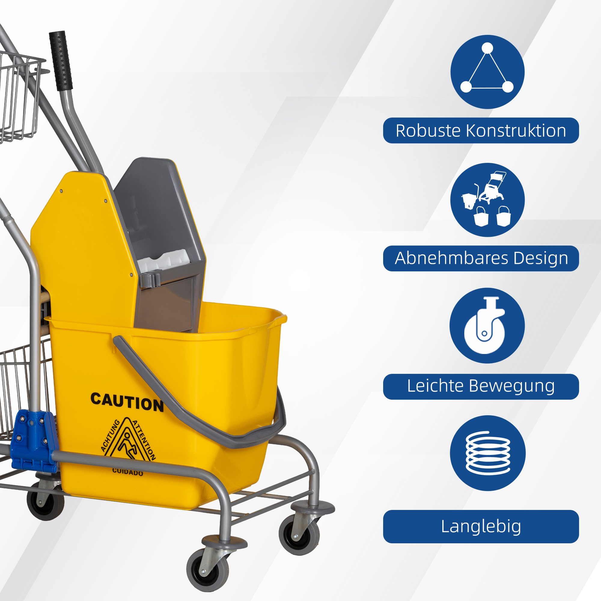 Reinigungseimer, Wischmoppeimer, rollbar, Kunststoff, Metallgriff, Gelb